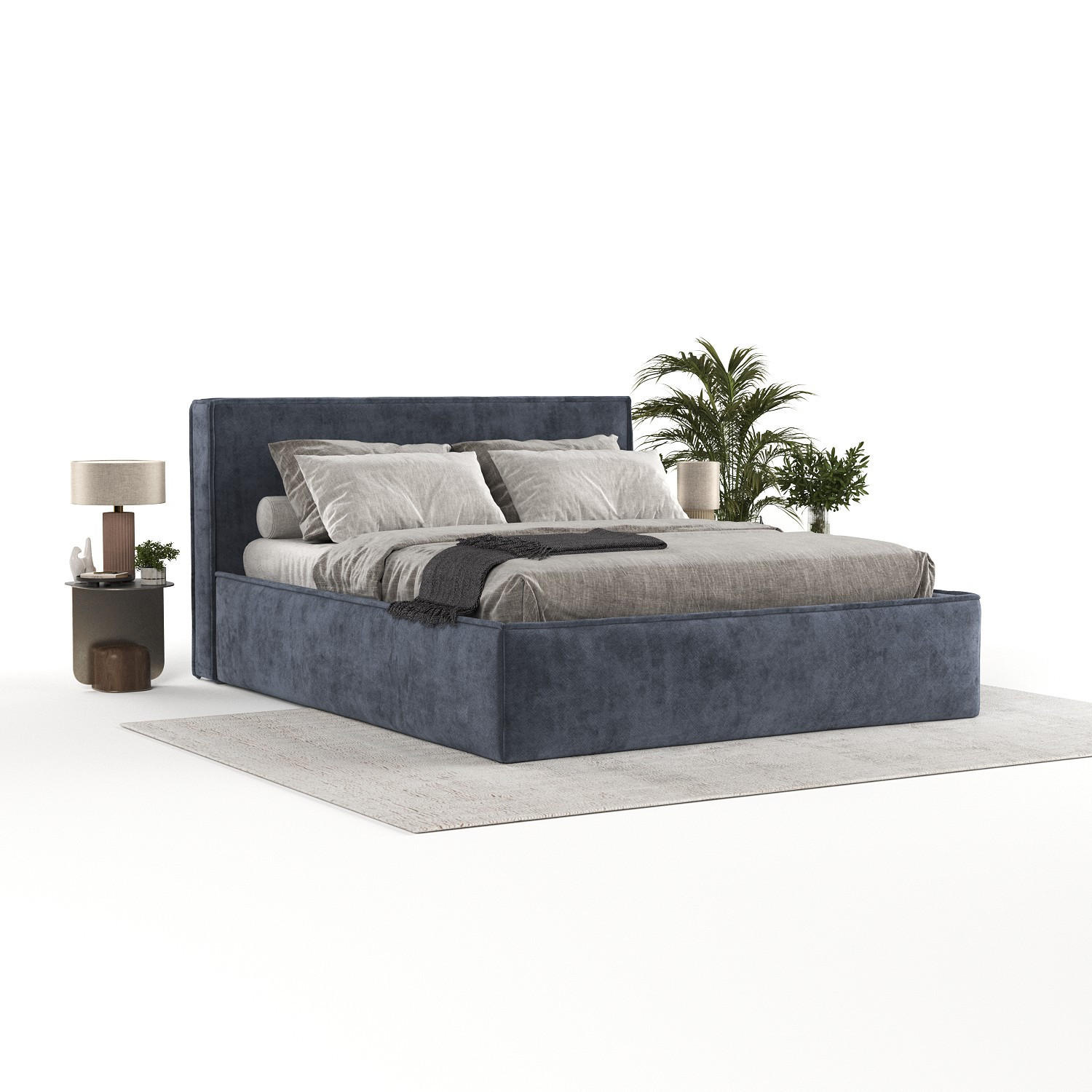 POLSTERBETT Sato mit Stauraum 120/200 cm Dunkelblau im Terra NW Stoff - Blaugrau/Schwarz, Holz/Holzwerkstoff (120/200cm) - AltaBeds