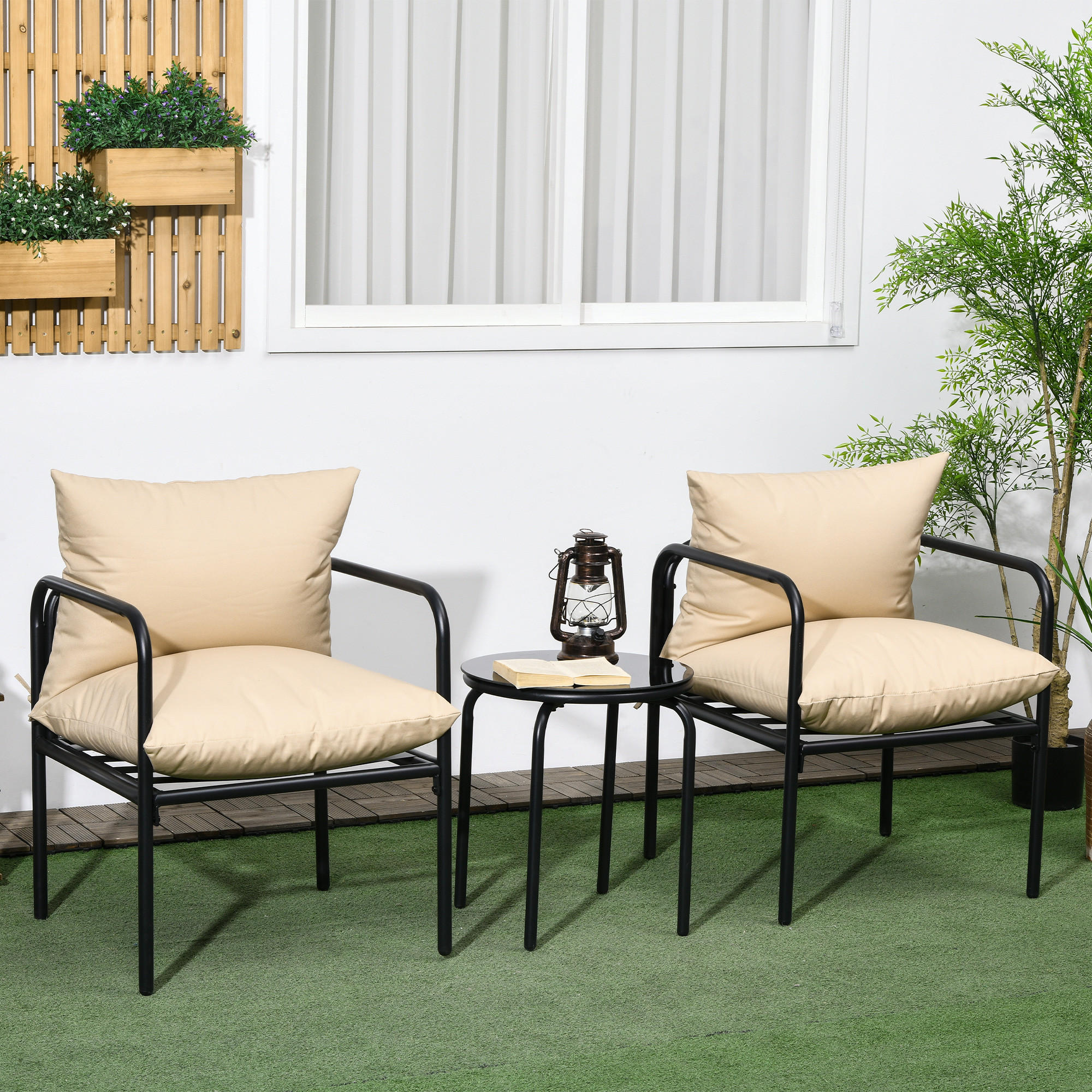 GARTENMÖBEL-SET, Stahl, Polyester, Beige - Beige, Metall - Outsunny