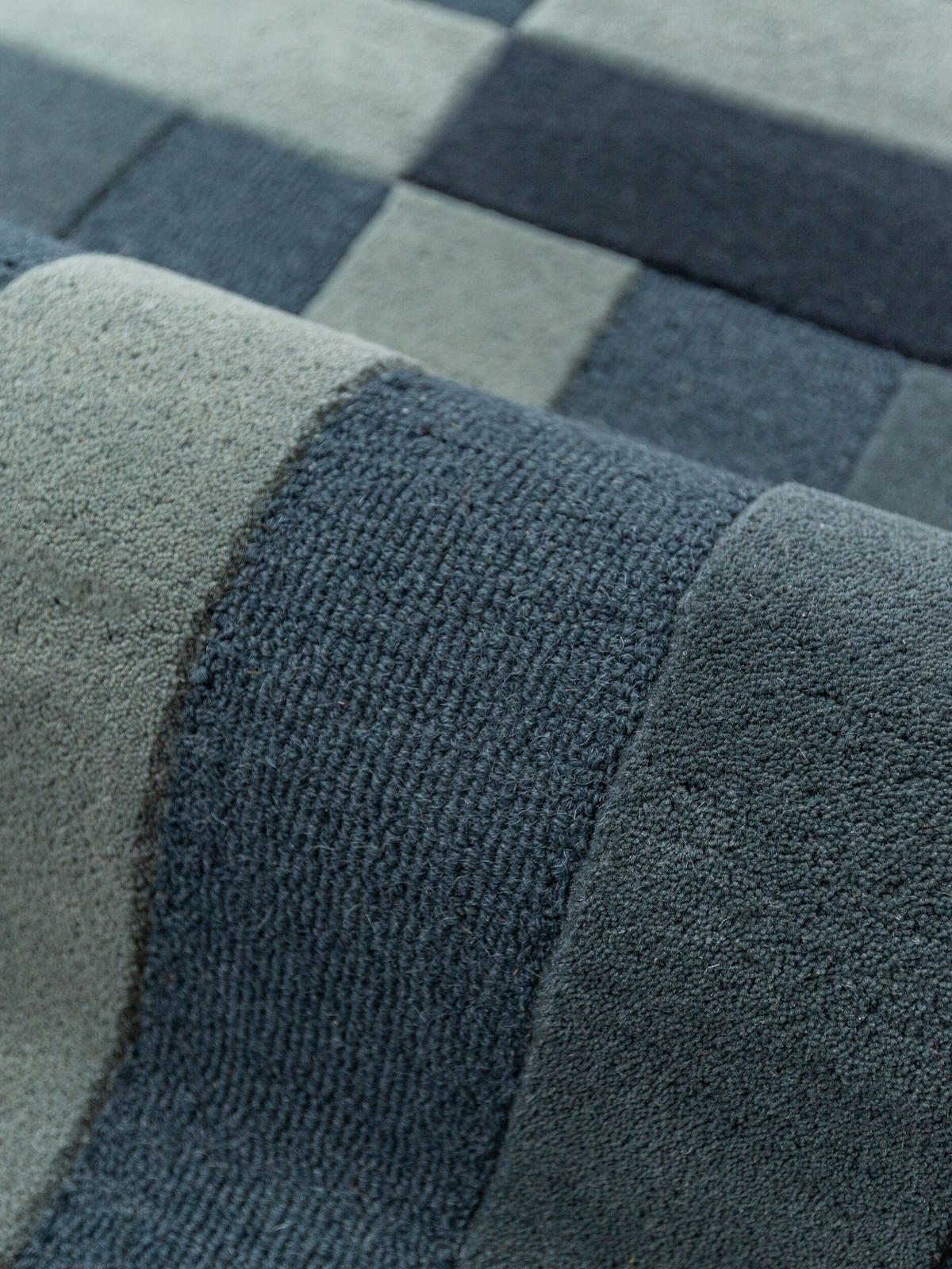 WOLLTEPPICH handgetuftet LUNAN, Blockstreifen, Blau, 140 x 200 cm - Blau, Textil (140/200cm) - KADIMA DESIGN