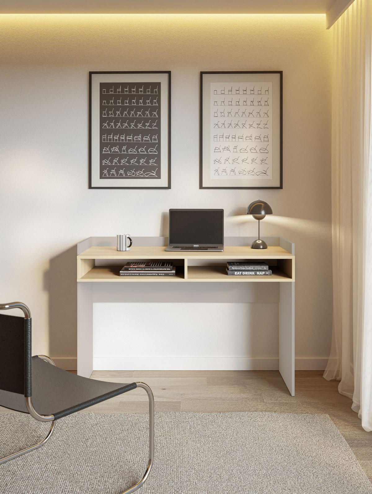 SCHREIBTISCH Kaschmirbeige / Eicheoptik, 120 × 53 cm - Taupe/Eichefarben, Holzwerkstoff (55/123/87cm) - Selsey