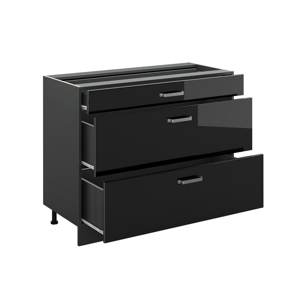 KÜCHENUNTERSCHRANK R-Line, Schwarz Hochglanz/Anthrazit, 100 cm Arbeitsplatte Marmor - Schwarz Hochglanz/Anthrazit, Holzwerkstoff (100/81.6/60cm) - Vicco