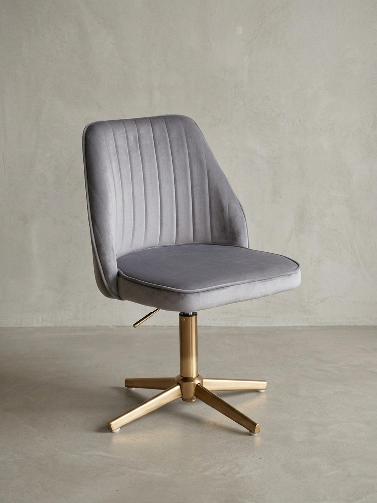 DREHSTUHL Samt mit Höhenverstellung, Eisenfuß und 360° Drehfunktion TANARO, Grau 60x60x100 cm - Goldfarben/Grau, Textil/Metall (60/100/60cm) - KADIMA DESIGN
