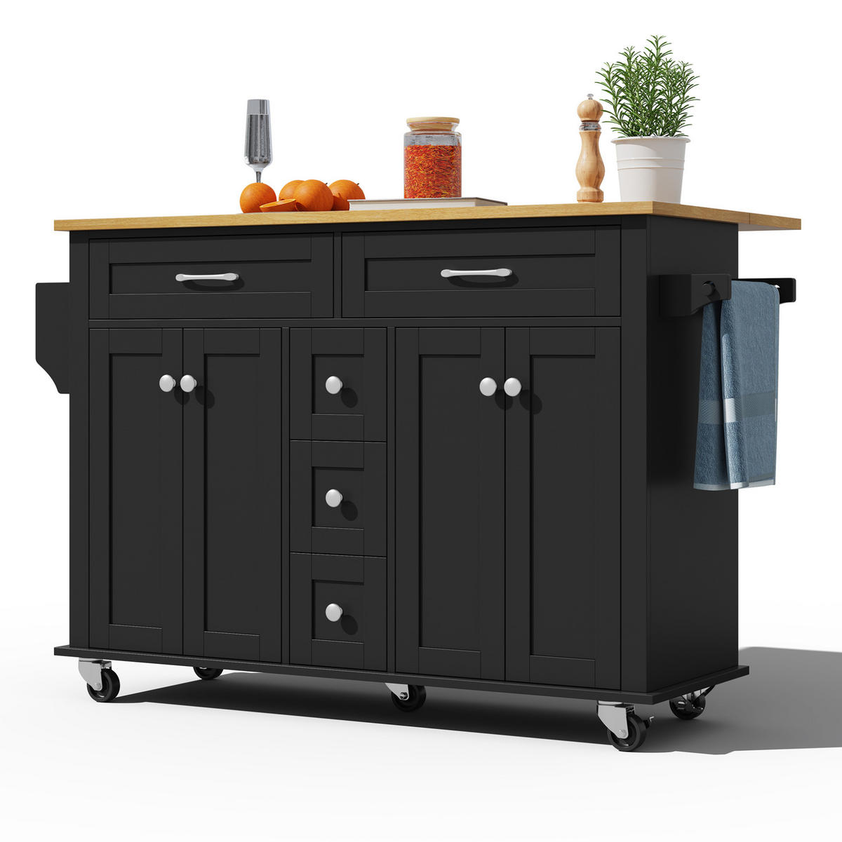 KÜCHENINSEL 140/40(65)/89 cm aus MDF mit ausklappbarer Arbeitsplatte Schwarz/Natur - Schwarz, Holzwerkstoff (140/89/65cm) - Modenvie