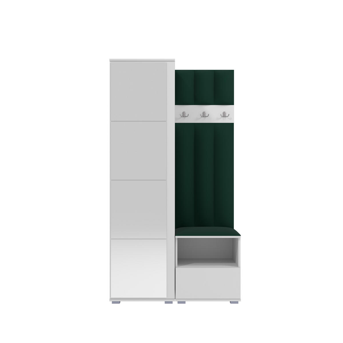 GEPOLSTERT Garderoben-Set Nela I LUX (Spiegel – Farbe Weiß + Stoff Trinity 28) - Dunkelgrün/Silberfarben, Holz/Holzwerkstoff (100/187/40cm) - Ravio