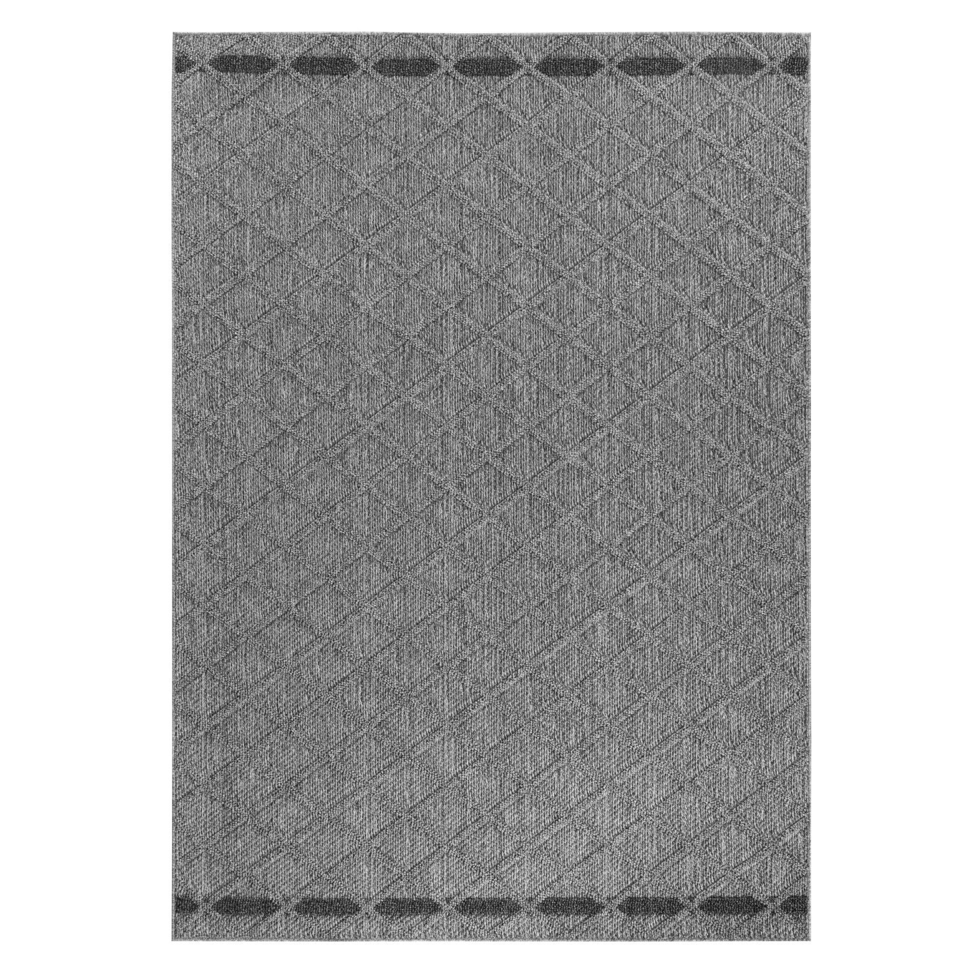 TEPPICH Outdoor Flachgewebe Rauten-Muster Polypropylen Balkon Grau Rechteckig 200x290 - Grau, Textil (200/290cm) - KADIMA DESIGN