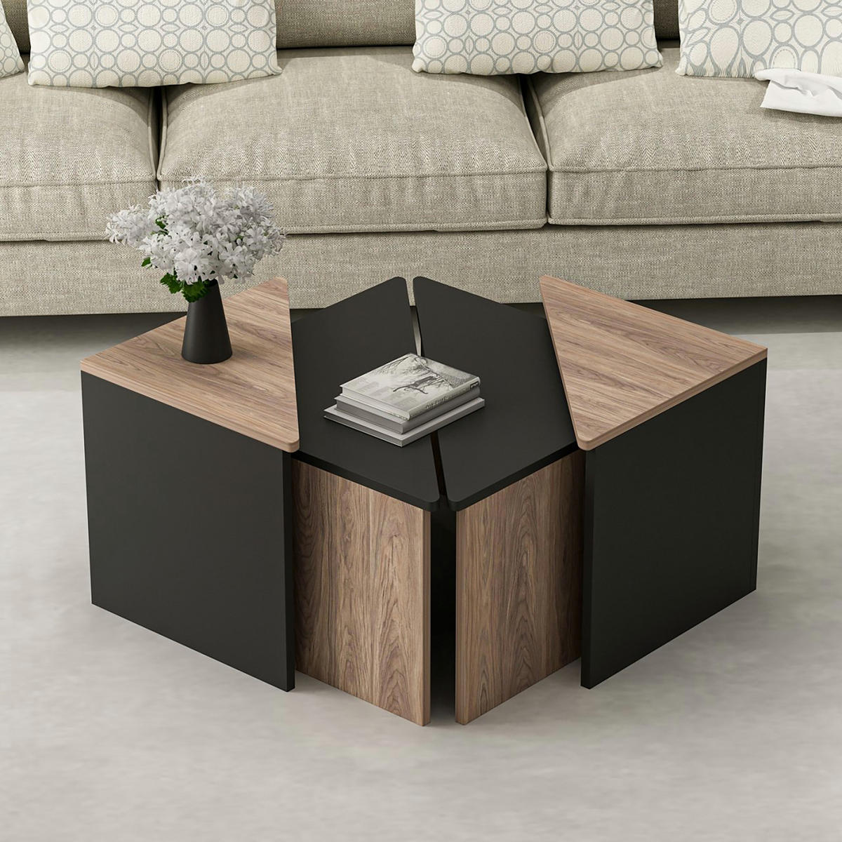 COUCHTISCH SET Frederikshavn 4-teilig 45/45/47 - Eichefarben, Holzwerkstoff (45/45/47cm) - [en.casa]