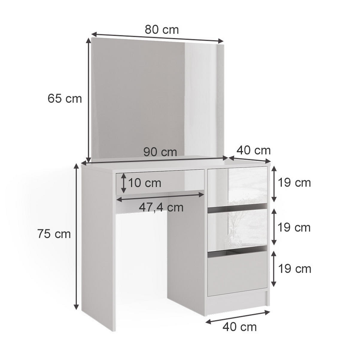 SCHMINKTISCH Sherry Weiß 90 cm - Weiß, Holzwerkstoff (90/75/40cm) - Vicco