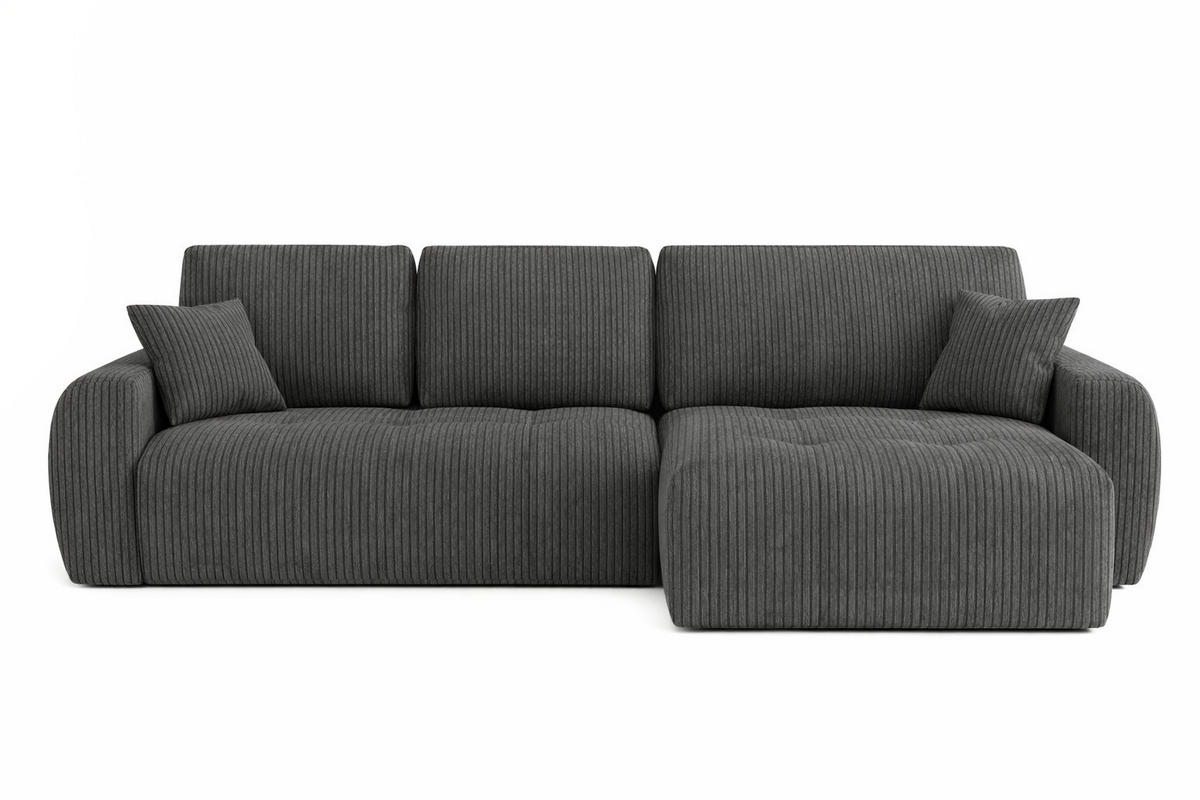 ECKSOFA Mit Schlaffunktion Und Bettkasten L-Form Ivo XL, Cordstoff Poso, Grau, Rechts - Grau, Holz (280/142cm) - Kaiser Möbel