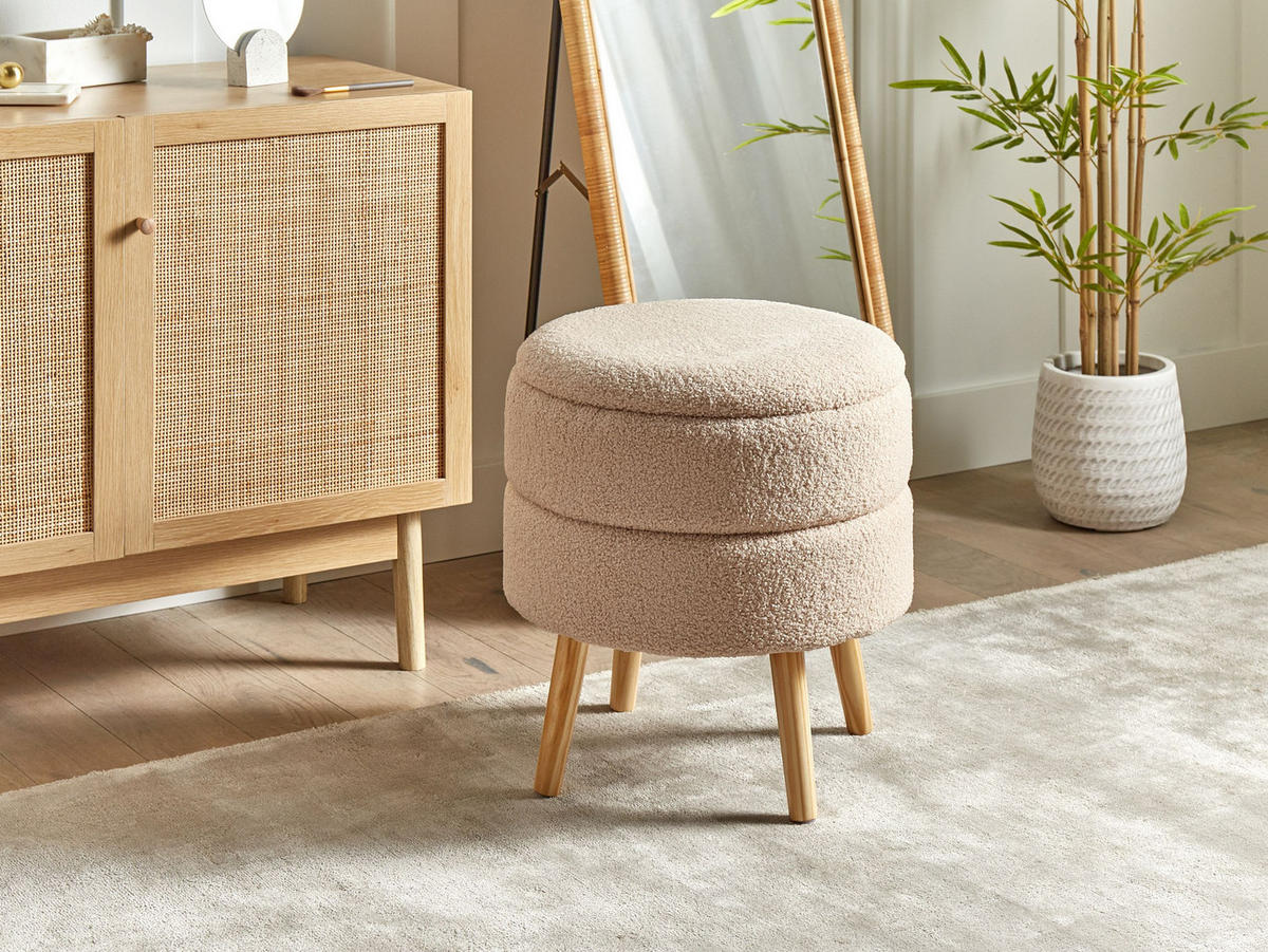 HOCKER Beige Okaton - Beige/Braun, Textil (44/48/44cm) - Beliani
