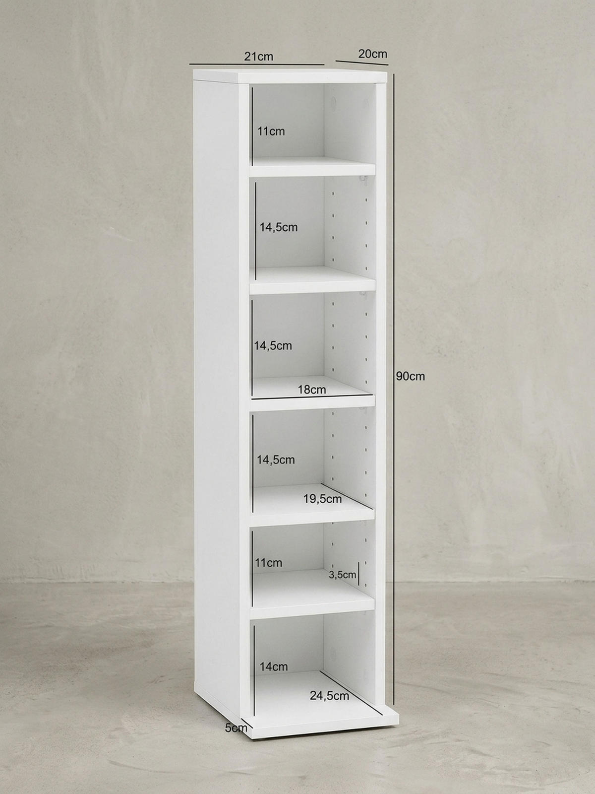 CD-REGAL – Holz, 6 Fächer, modern - Weiß, Holz (21/90/20cm) - KADIMA DESIGN