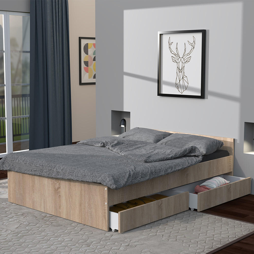 BETT KAPPA mit Schubladen/ Bett 140x190 - Eiche gebleicht Dekor - Sonoma Eiche, Holzwerkstoff (140/190cm) - Weber Industries