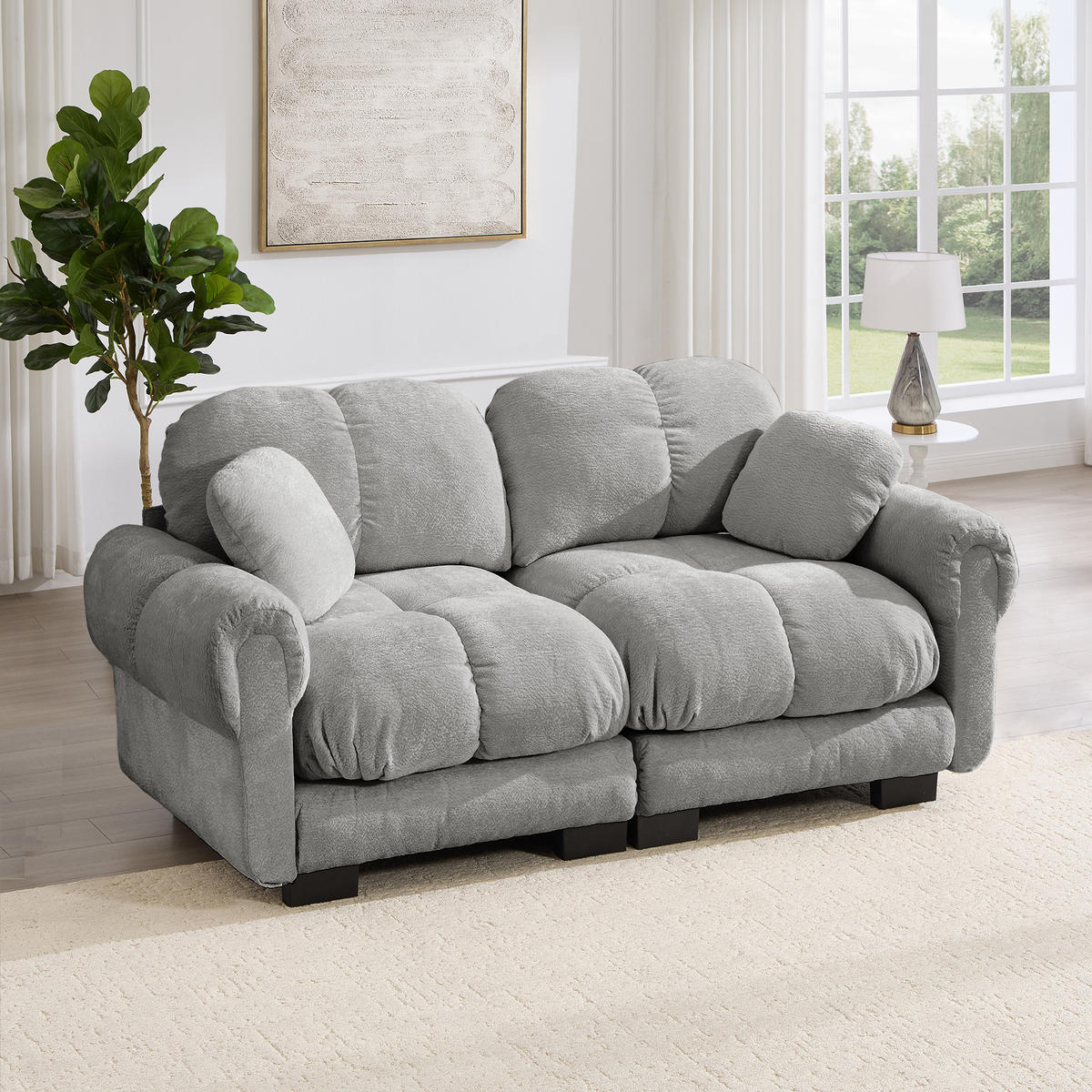 2-SITZER-SOFA DE-34384 Steppdesign Hellgrau - Hellgrau, Textil (86/90/190cm) - ComfortXL
