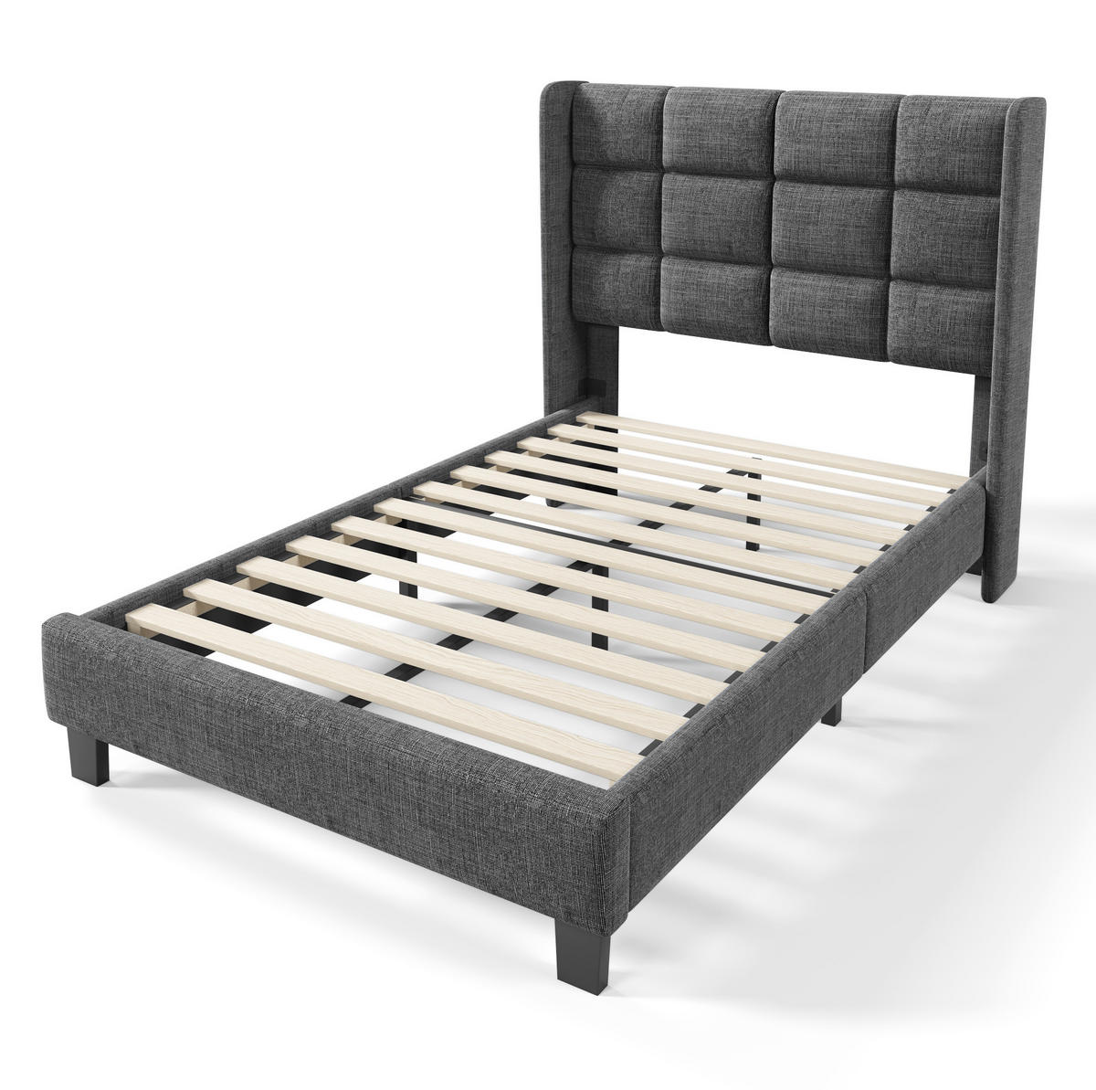 POLSTERBETT mit Lattenrost und Matratze 90x200 cm Leinen Grau - Grau, Metall (90/200cm) - Beauniv