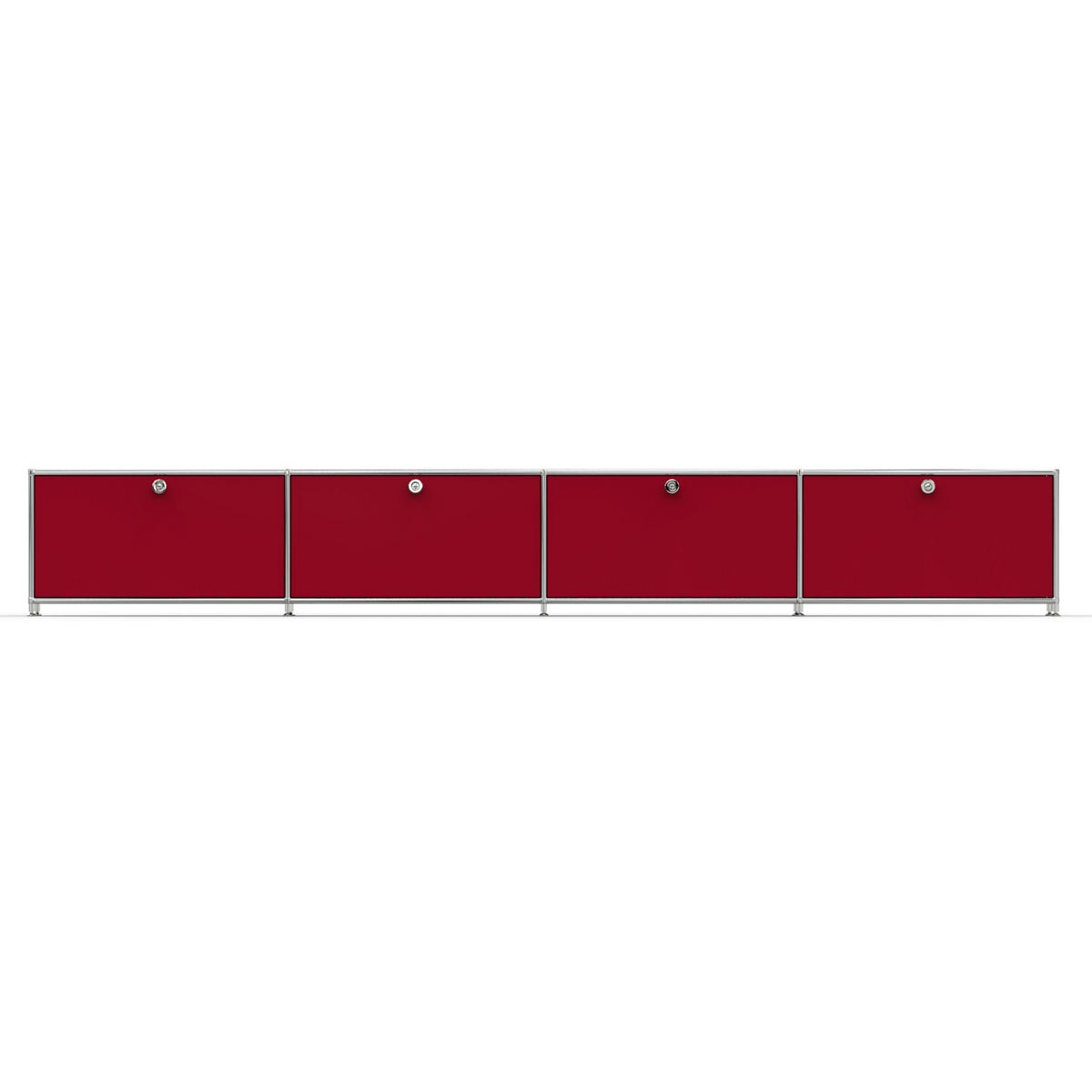 TV Board mit 4 Klappen & Schloss, Breite 302 cm, Rubinrot - Chromfarben/Silberfarben, Metall (40/43/302.2cm) - Versee
