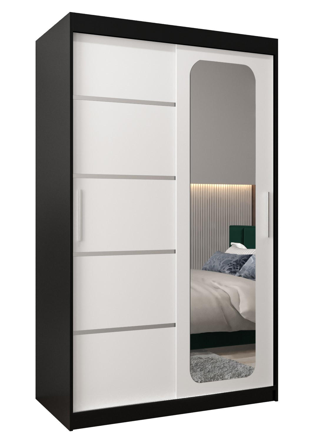 SCHWEBETÜRENSCHRANK 200/120/62 2-türig - Silberfarben/Schwarz, Holz/Kunststoff (120/200/62cm) - Abiks Möbel