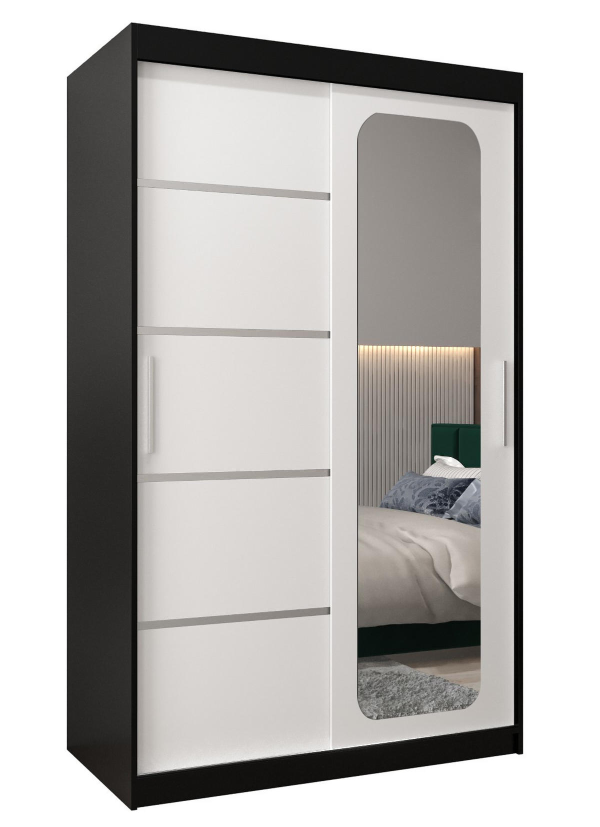 SCHWEBETÜRENSCHRANK 200/120/62 2-türig - Silberfarben/Schwarz, Holz/Kunststoff (120/200/62cm) - Abiks Möbel