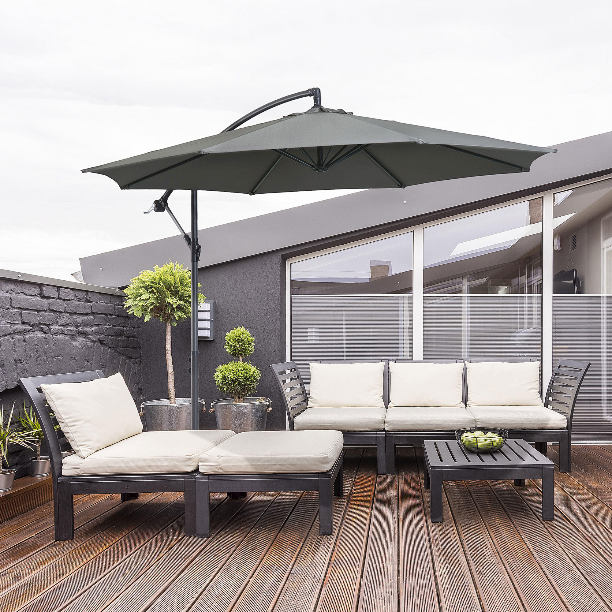 SONNENSCHIRM, Stahl, Polyester, Grau - Grau, Metall (2.95/2.95cm) - Outsunny