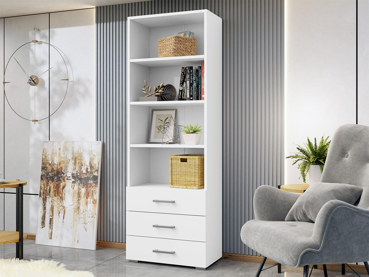 BÜCHERREGAL Gimren 3SZ - Hellgrau/Weiß, Holzwerkstoff/Kunststoff (63/190/35cm) - MIRJAN24