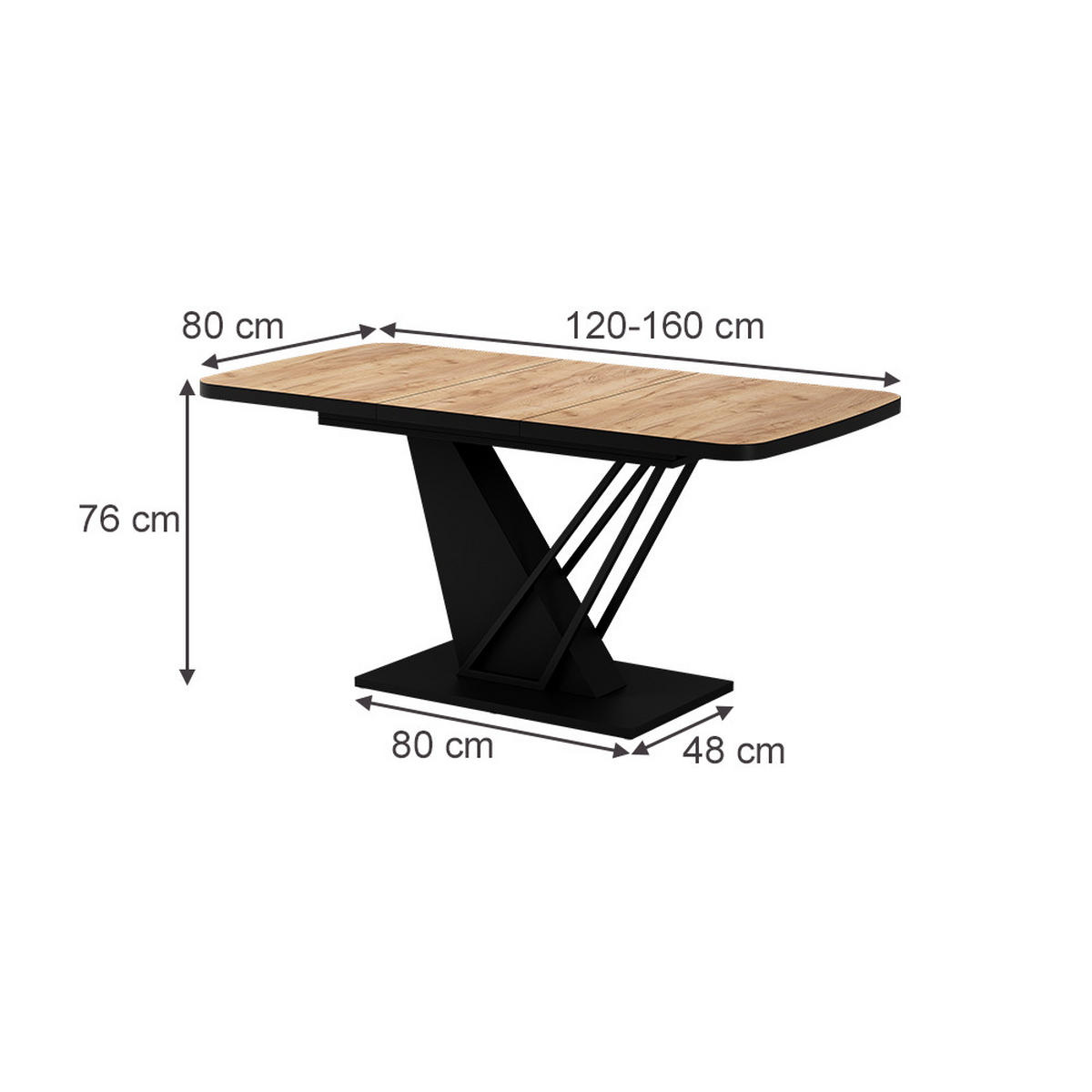 JÍDELNÍ STŮL Fenaro Dub Goldkraft/černá - černá/barva dubu, kompozitní dřevo (80/120/77.4cm) - Vicco