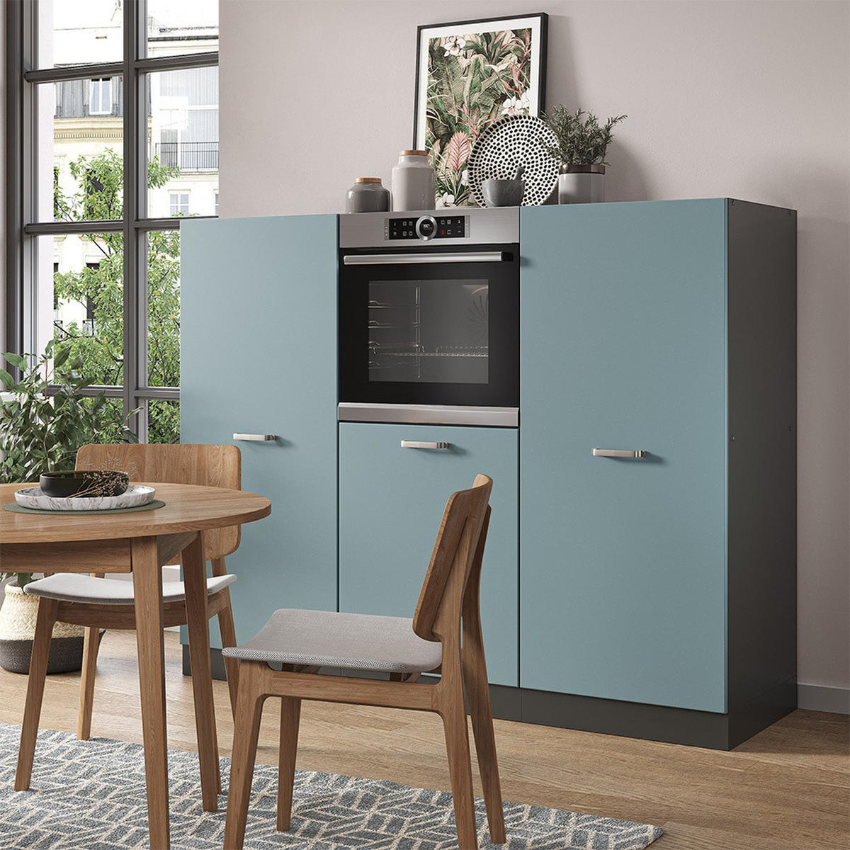 EINBAUKÜCHE R-Line Blau-Grau/Anthrazit 180 cm ohne Arbeitsplatte - Anthrazit/Blaugrau, Holzwerkstoff (180/143/46cm) - Vicco