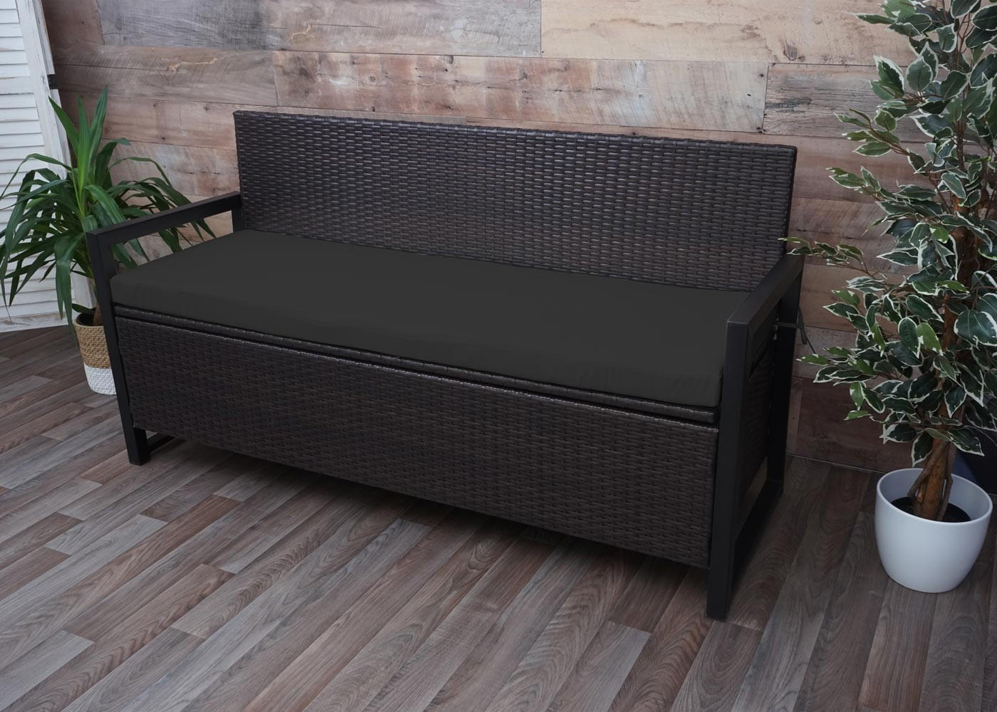 POLY-RATTAN 3ER SITZBANK Braun, Schwarz - Schwarz/Braun, Kunststoff (164/87/57cm) - MCW