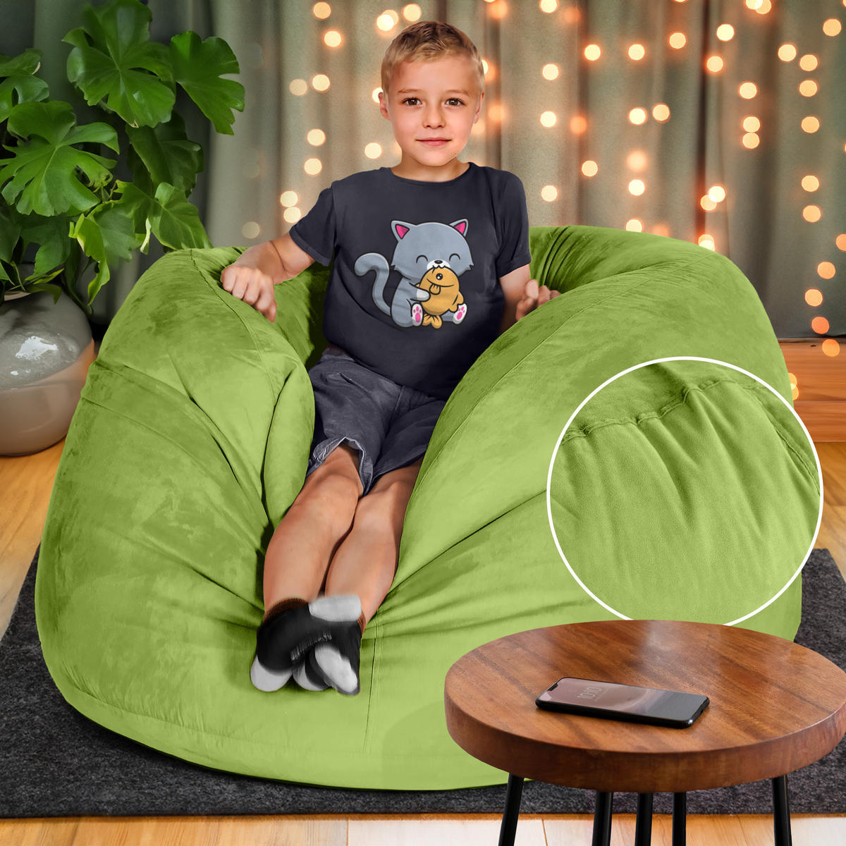 RIESEN-SITZSACK XXL JUMBO Velours 4ft - Grün, Textil (120/70/120cm) - Green Bean