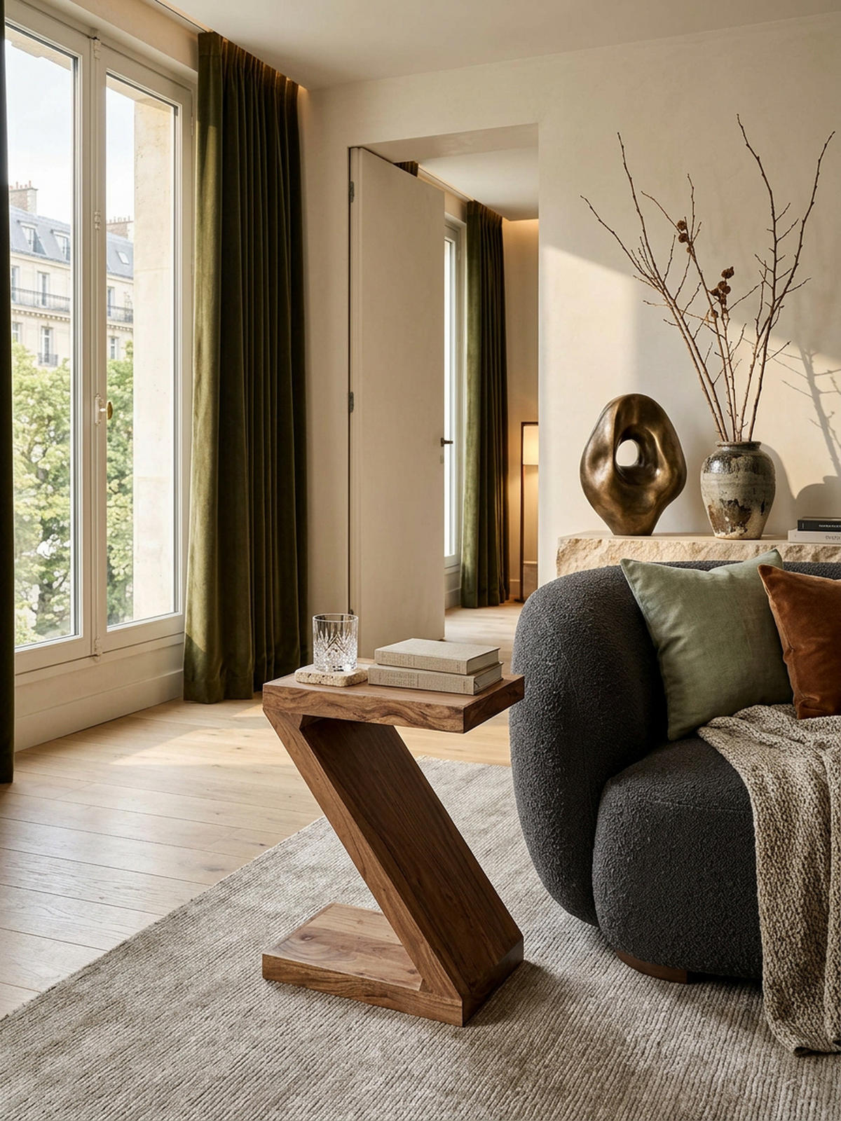 BEISTELLTISCH Massivholz Z-Form Handgefertigt, Beige 44x30x59 cm - Beige, Holz (30/44/59cm) - KADIMA DESIGN