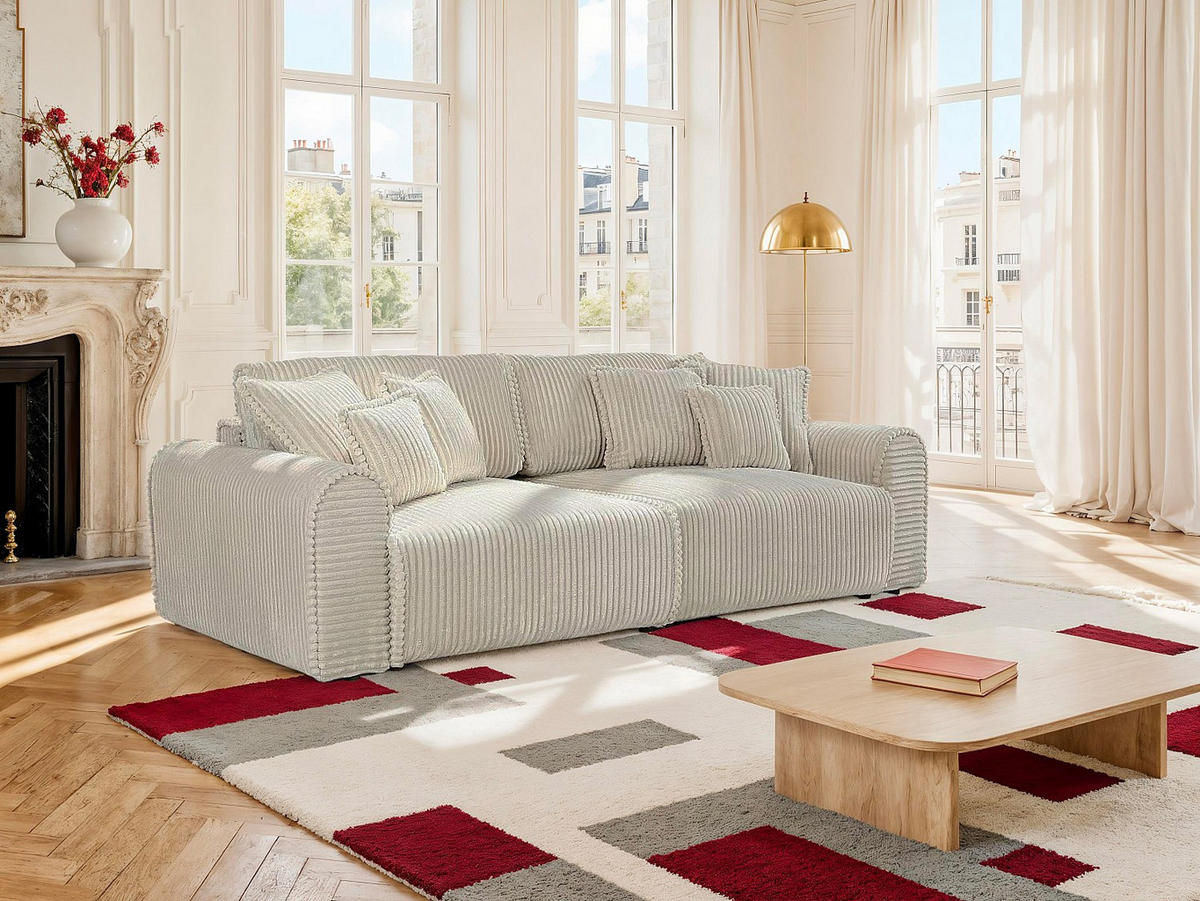 SOFA 4-Sitzer Schlafsofa Komfort - Cord Samt Beige - Tiefe Sitzfläche - TELARO - Beige, Textil (286/94/138cm) - Vente-Unique