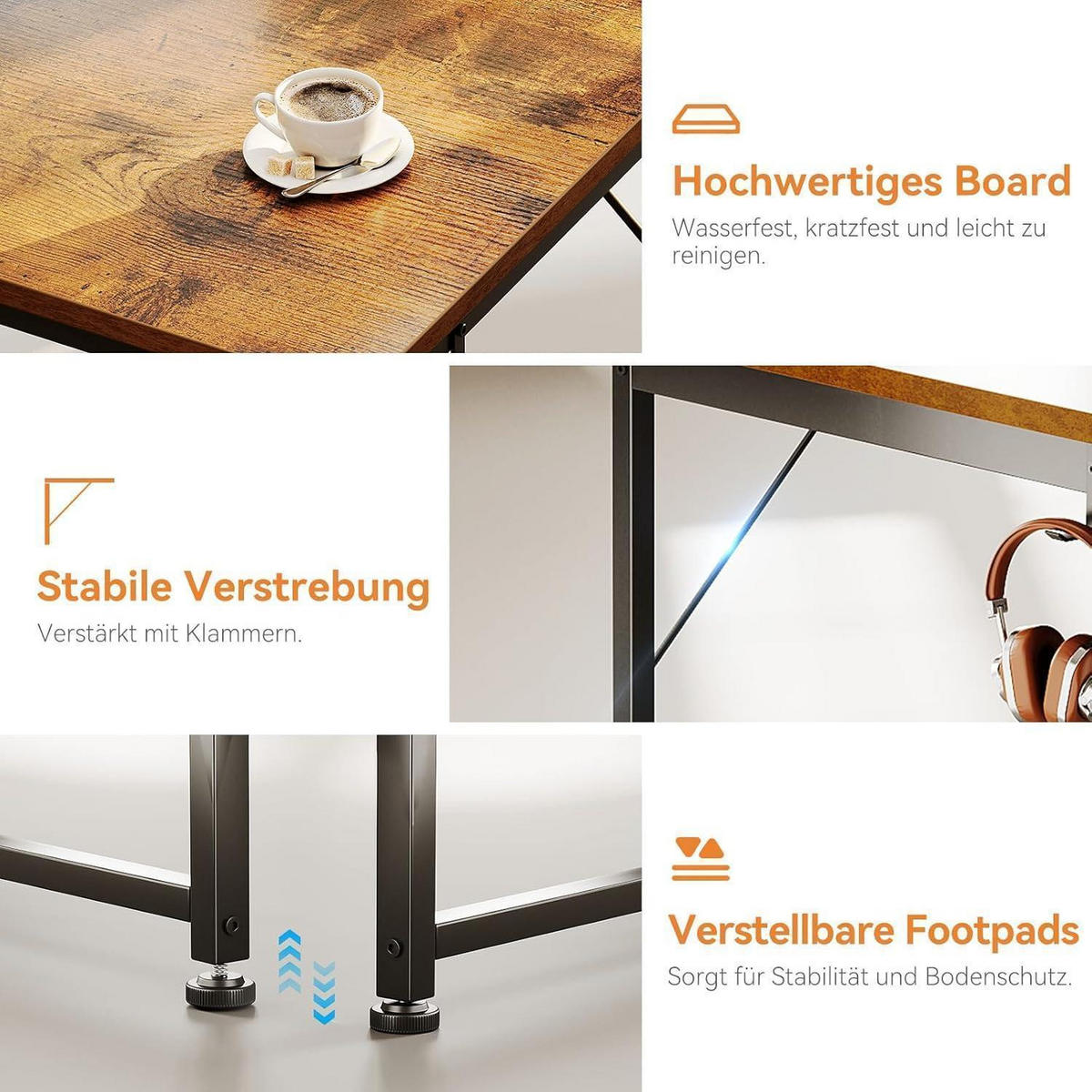 SCHREIBTISCH mit 3 Stoffschubladen 120 x 48 cm - Braun, Holzwerkstoff (120/48/75.7cm)