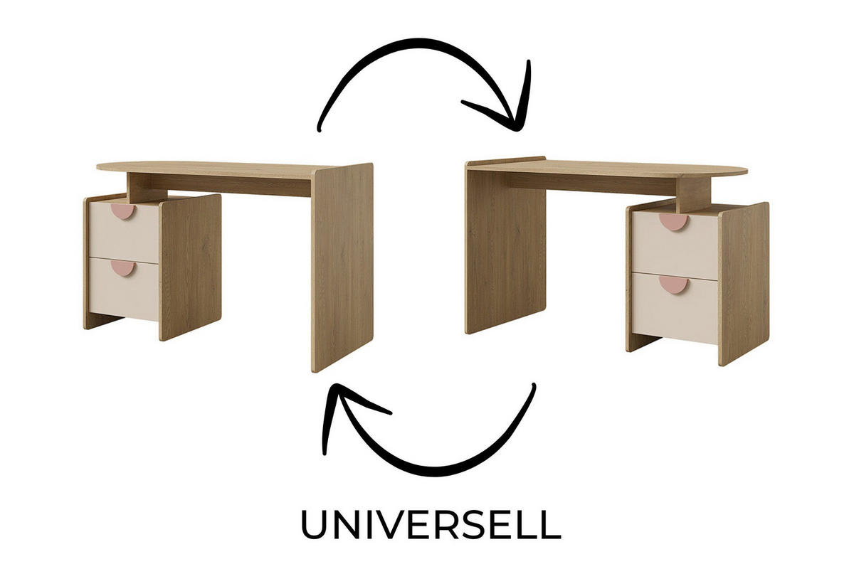 KINDERSCHREIBTISCH LEXO 12 120/78/60 cm in Eiche Cremona/Macadamia/Puderrosa - Eichefarben/Beige, Holzwerkstoff (120/78/60cm) - Deine Möbel 24