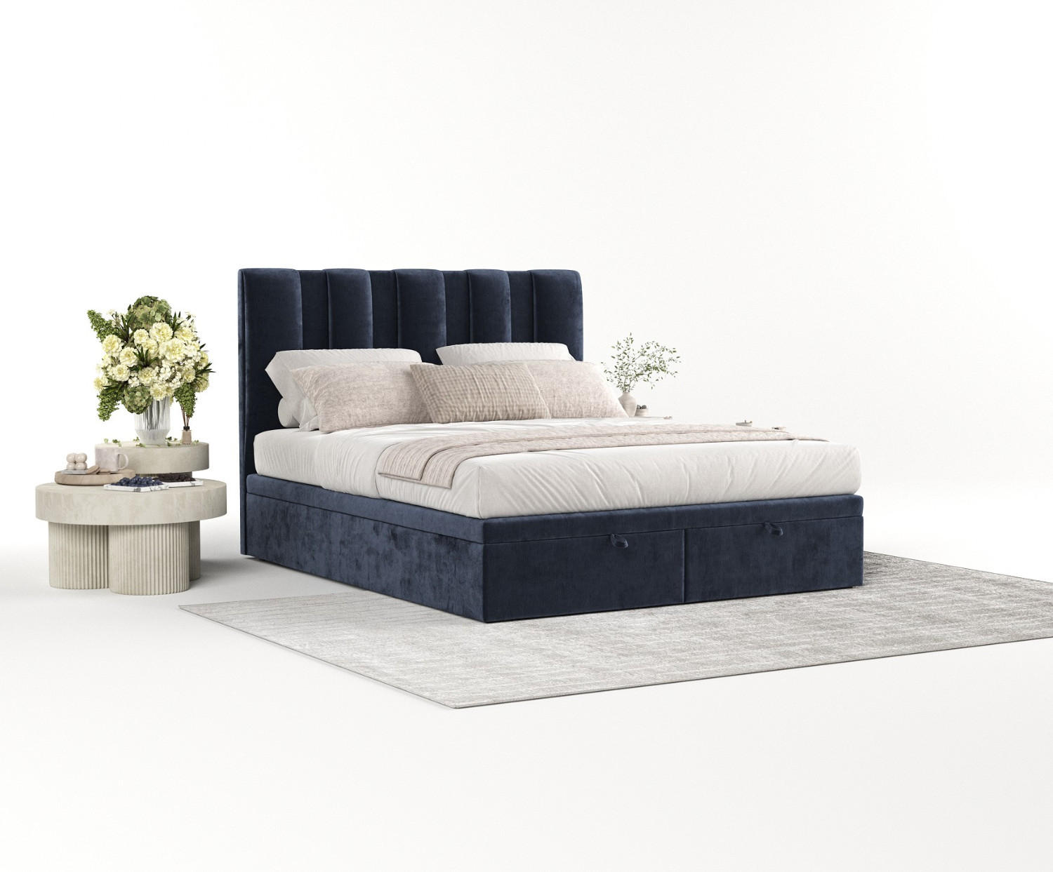 POLSTERBETT Orta mit Stauraum 120/200 cm Marineblau im Lotta Stoff - Schwarz/Dunkelblau, Holz/Holzwerkstoff (120/200cm) - AltaBeds