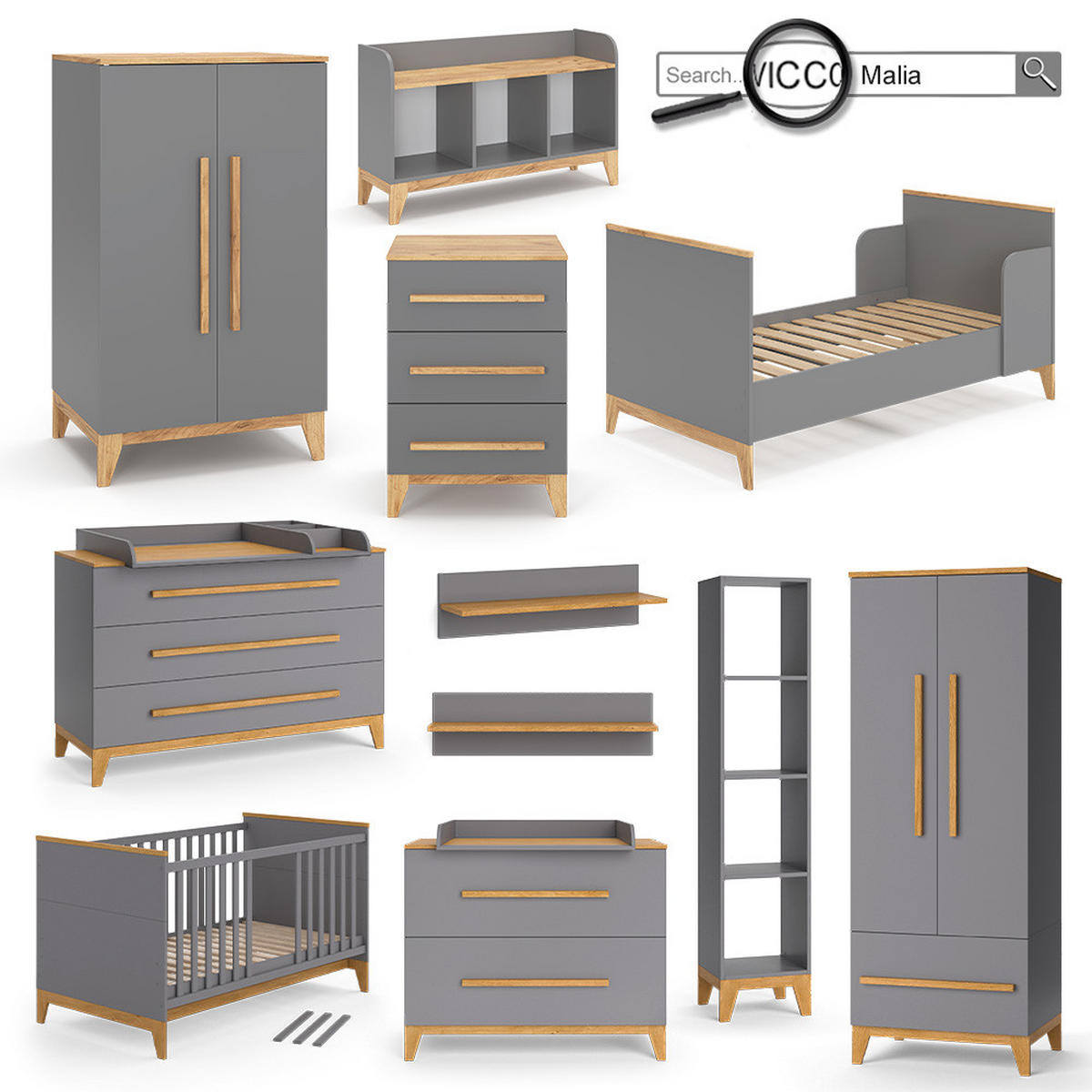 WICKELKOMMODE Malia Grau 133 x 98 cm XL mit 3 Schubladen - Grau, Holzwerkstoff (133/98/70cm) - VitaliSpa