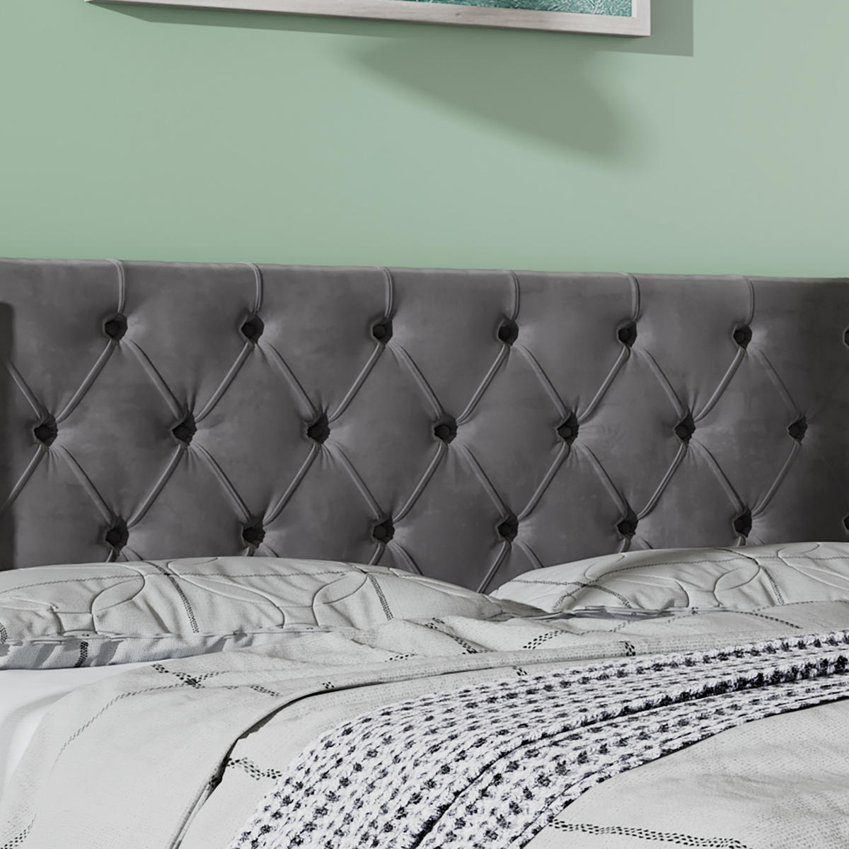 POLSTERBETT 160/200 cm Grau aus Samt mit Bettkasten und Chesterfield-Optik - Grau, Textil (160/200cm) - Flora Grace