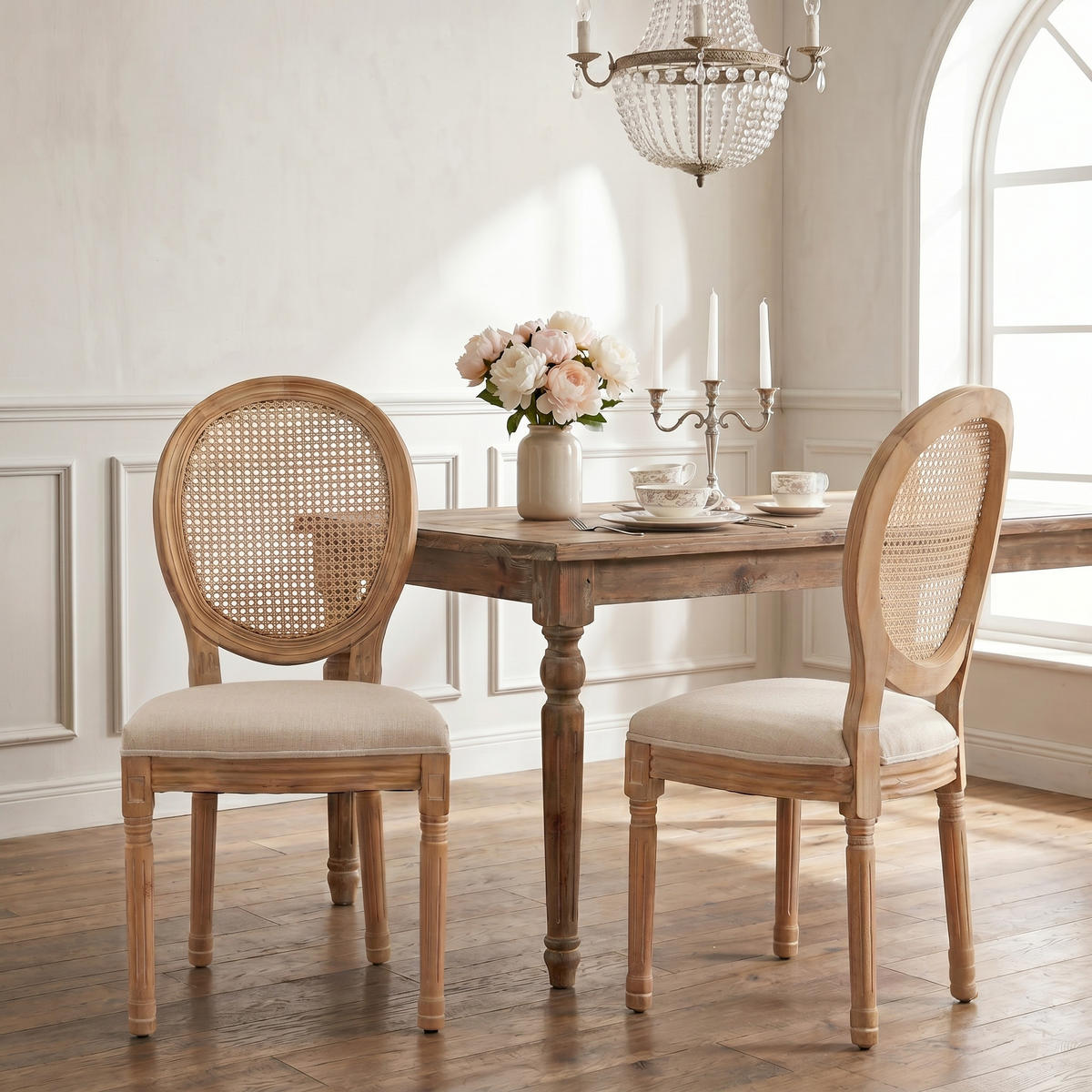 ESSZIMMERSTÜHLE 2er Set Medaillonstuhl mit Wiener Geflecht, Beige - Beige/Naturfarben, Holz (49/95/59.5cm) - LVHOM