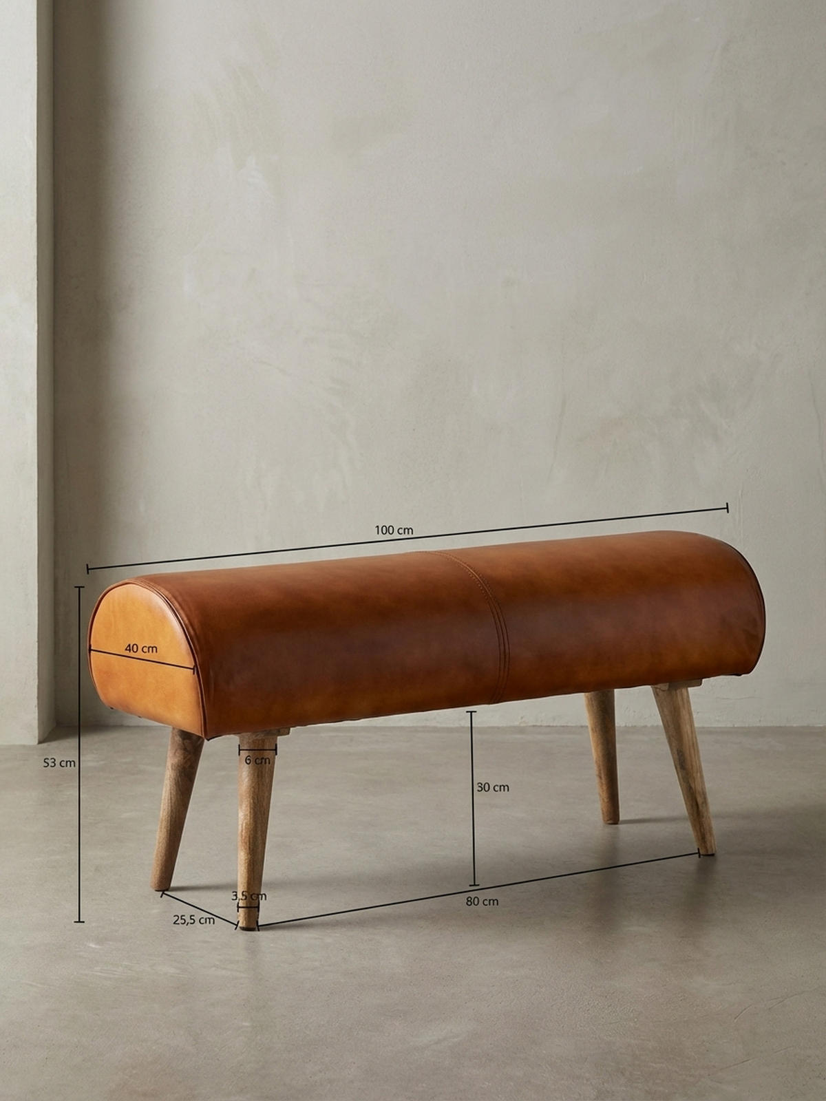 SITZBANK – Echtleder/Holz, 2 Personen, Modern - Braun, Mangoholz/Leder (100/53/40cm) - KADIMA DESIGN