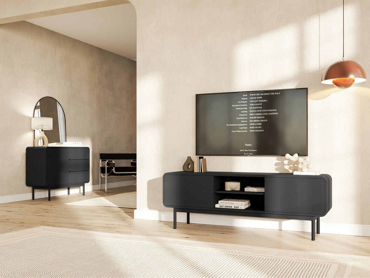 TV-LOWBOARD Oro Schwarz mit 2 Schubladen 154 cm - Schwarz, Holz/Holzwerkstoff (154/53.4/40cm) - Selsey