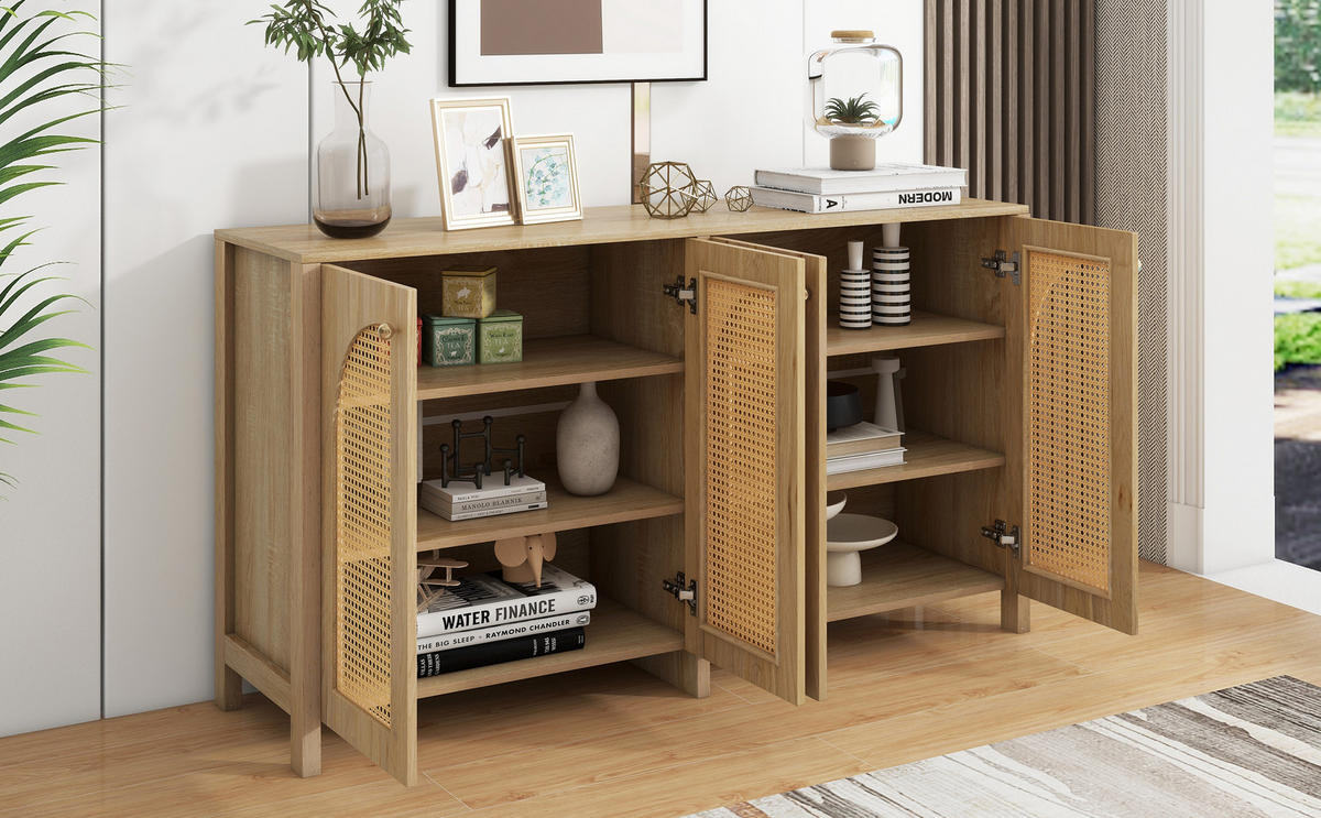 SIDEBOARD 145/40/80 cm natur aus MDF mit 4 Rattantüren - Naturfarben, Holzwerkstoff (145/40/80cm) - OKWISH