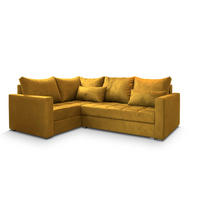 ECKSOFA LIRENO L-S Gelb Plüsch-Stoff mit Schlaffunktion - Gelb, Holz (220/153cm) - MASSENO