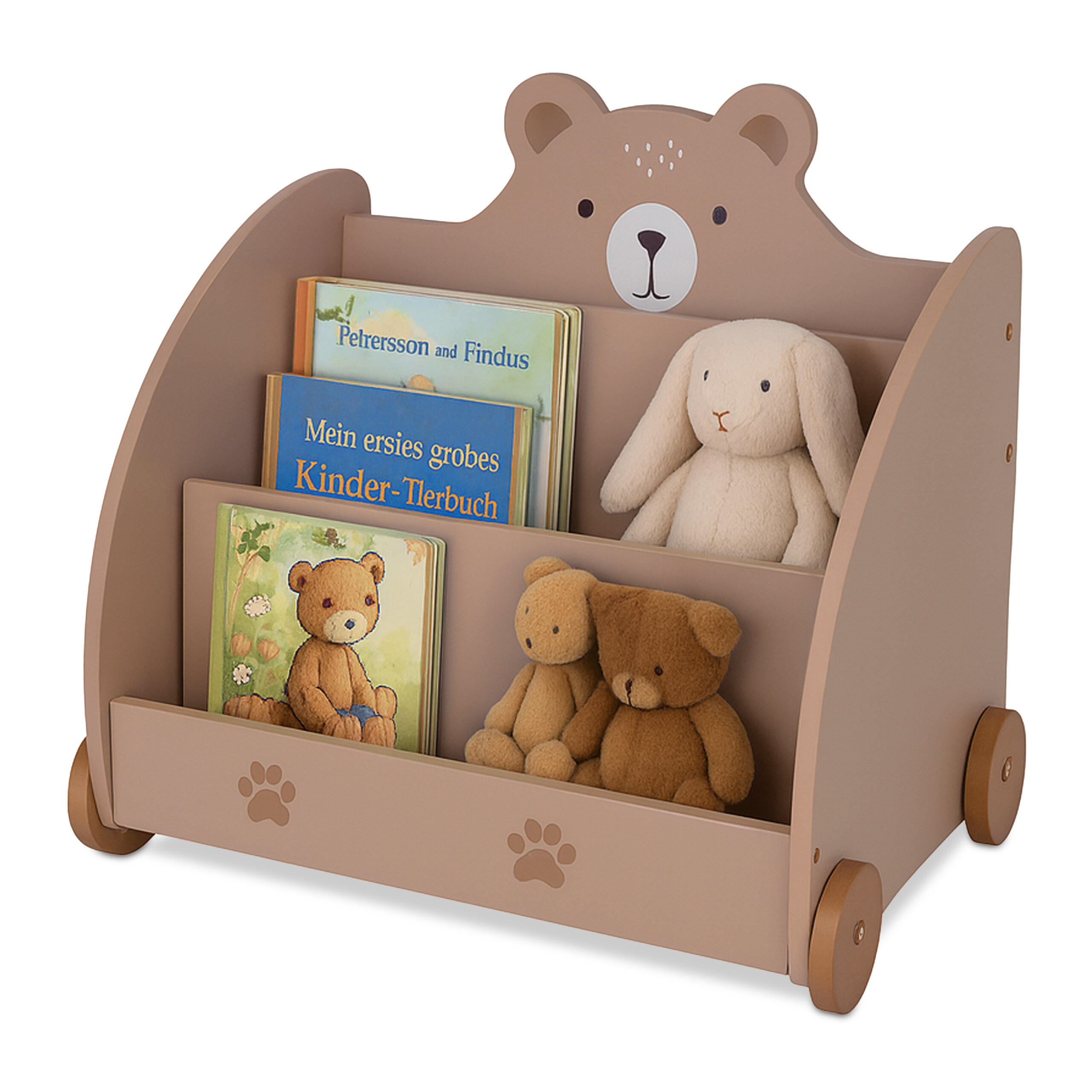 BIBLIOTECĂ maro pentru copii model urs MDF cu roți