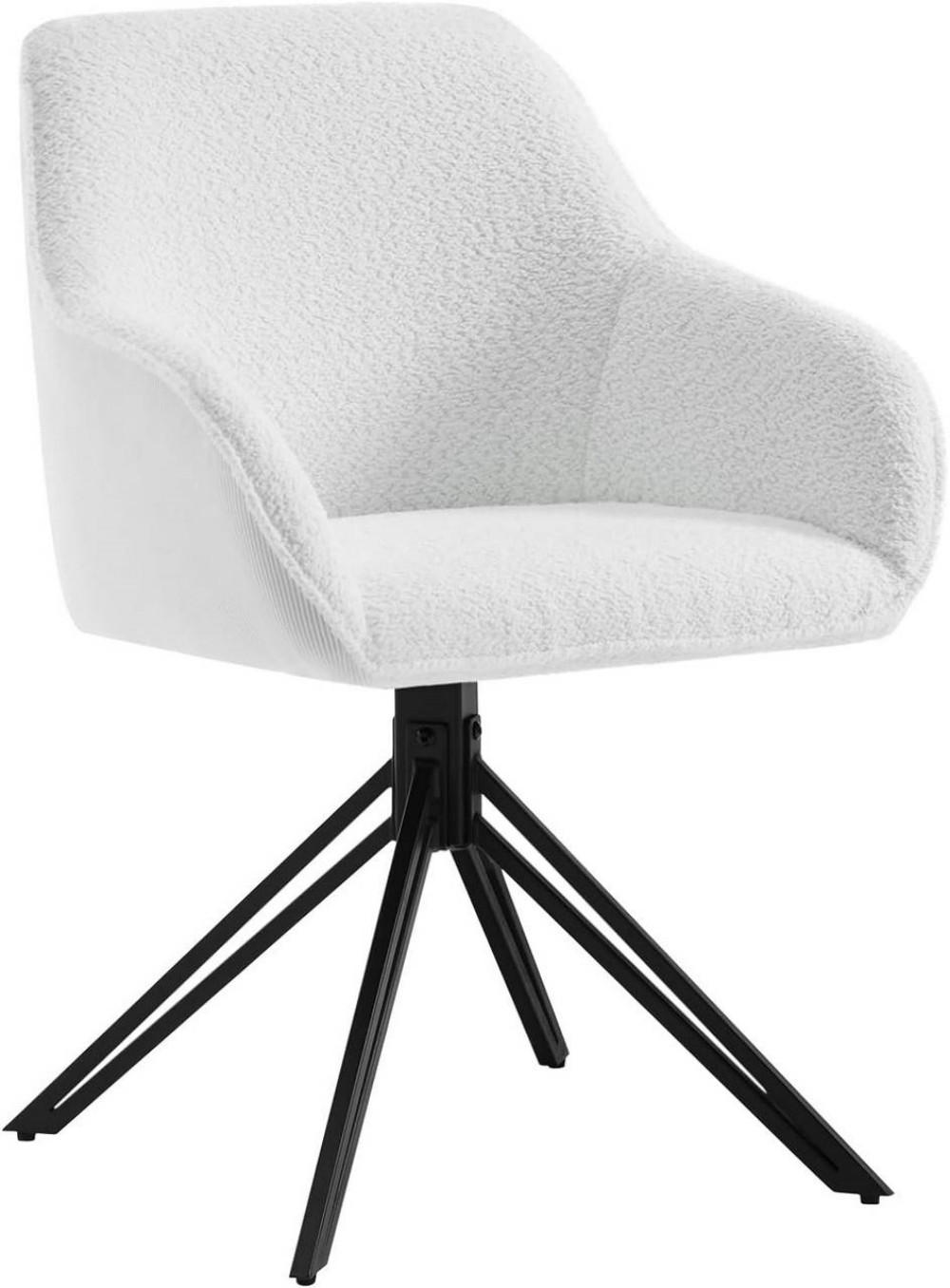 ESSZIMMERSTUHL drehbar, Bouclé, Cord, Weiß - Schwarz/Weiß, Textil/Metall (58/82/53.5cm) - Woltu