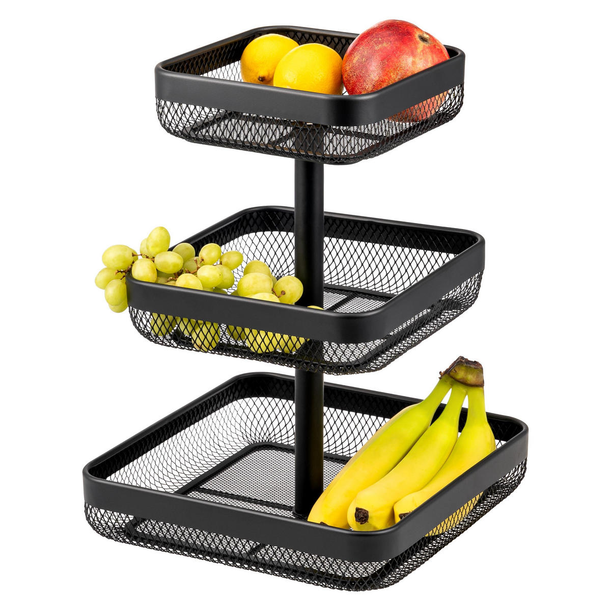 OBSTETAGERE 3-STÖCKIG eckig Metall schwarz - Schwarz, Metall (30/42cm) - eluno