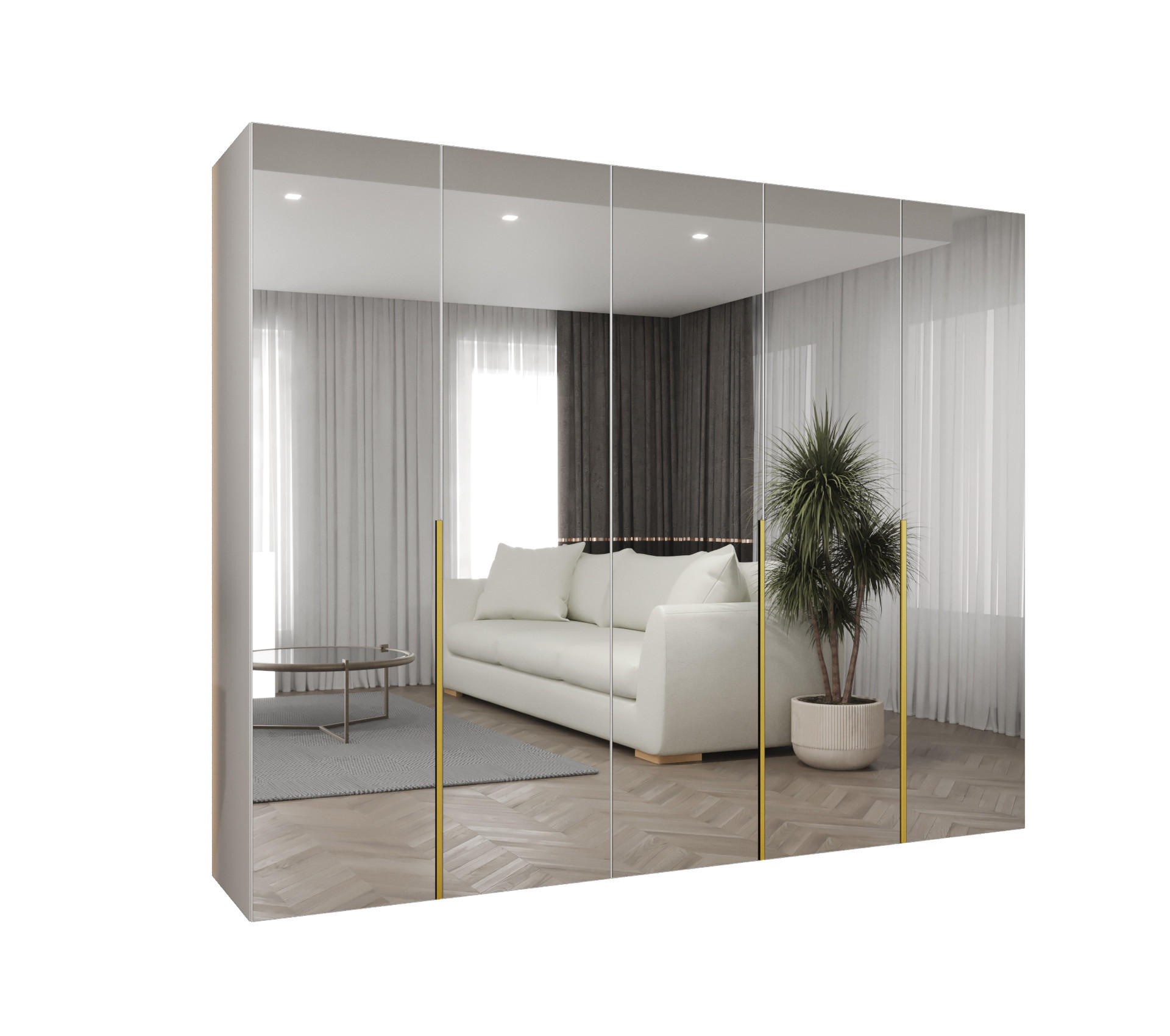 DREHTÜRENSCHRANK 202/250/52 5-türig - Goldfarben/Weiß, Holz (250/202/52cm) - Abiks Möbel