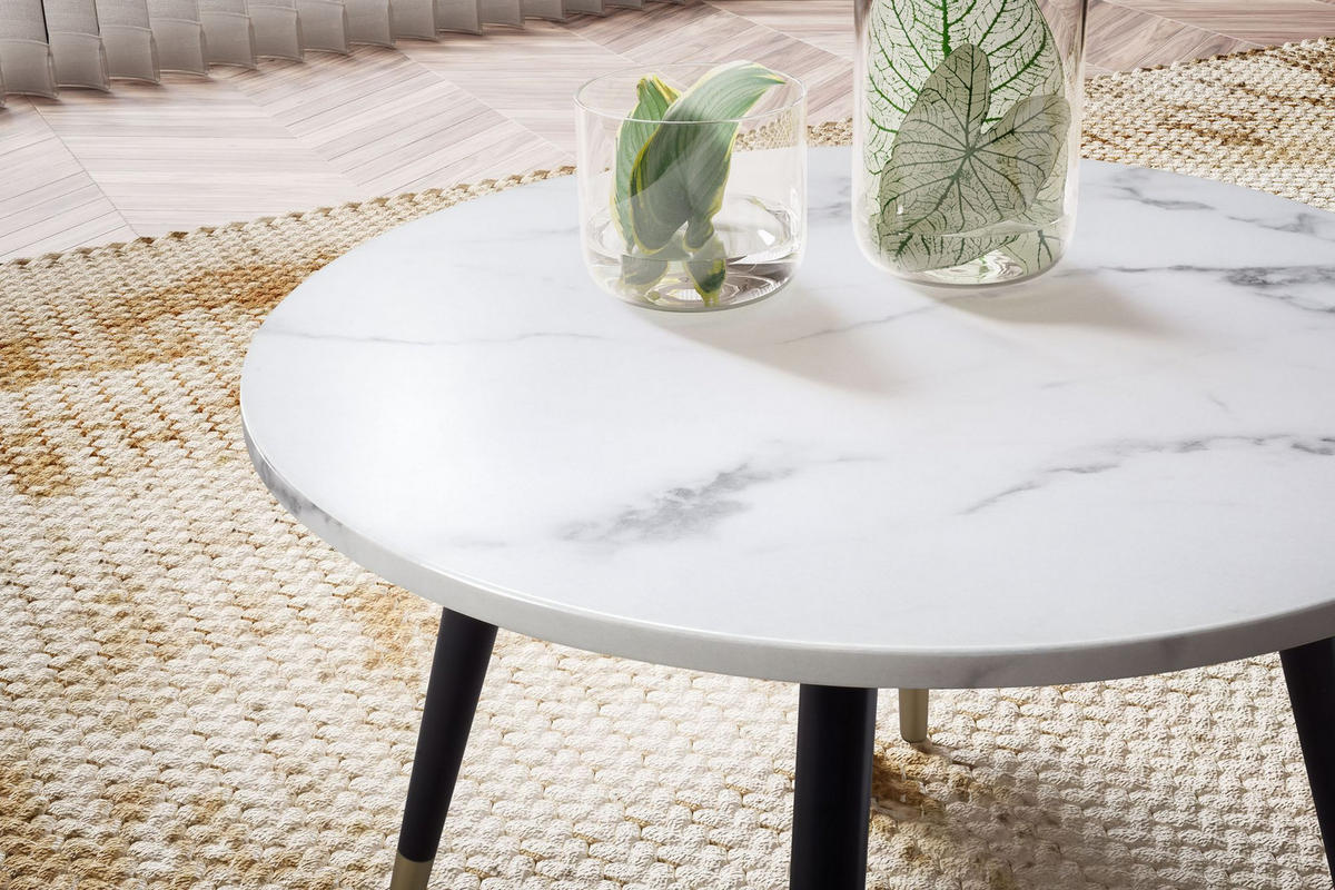 COUCHTISCH mit Marmor Optik, Modernes Design, Metall-Gestell, Runde Form, Weiß 60x60x41 cm - Goldfarben/Weiß, Holzwerkstoff/Metall (60/60/41cm) - KADIMA DESIGN