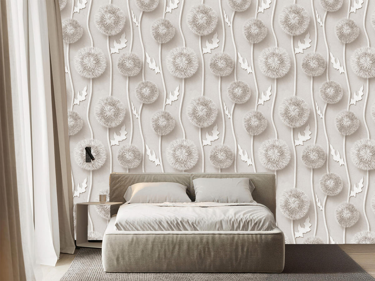 VLIESTAPETE Pusteblumen in 3D-Optik – Beige, Grau – 50x1000 cm - Beige/Grau, Papier (50/1000cm) - Muralo