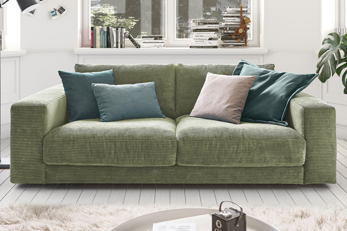 SOFA 2-SITZER MADELINE Grün Cord - Schwarz/Grün, Kunststoff/Textil (230/85/127cm) - KAWOLA