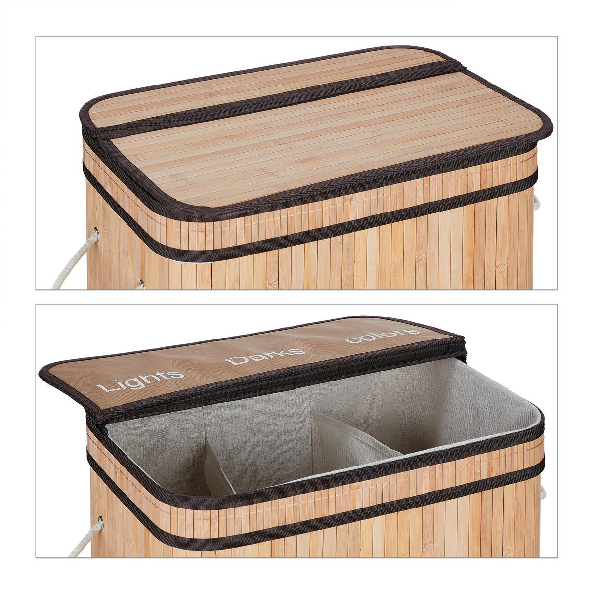 WÄSCHESORTIERER - Hellbraun, Holz/Wellpappe (55/63/35cm) - Relaxdays
