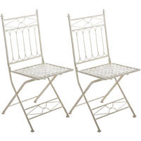 GARTENKLAPPSTUHL 2er Set Metall Antik-Creme - Creme, Metall (42/94/40cm) - CLP