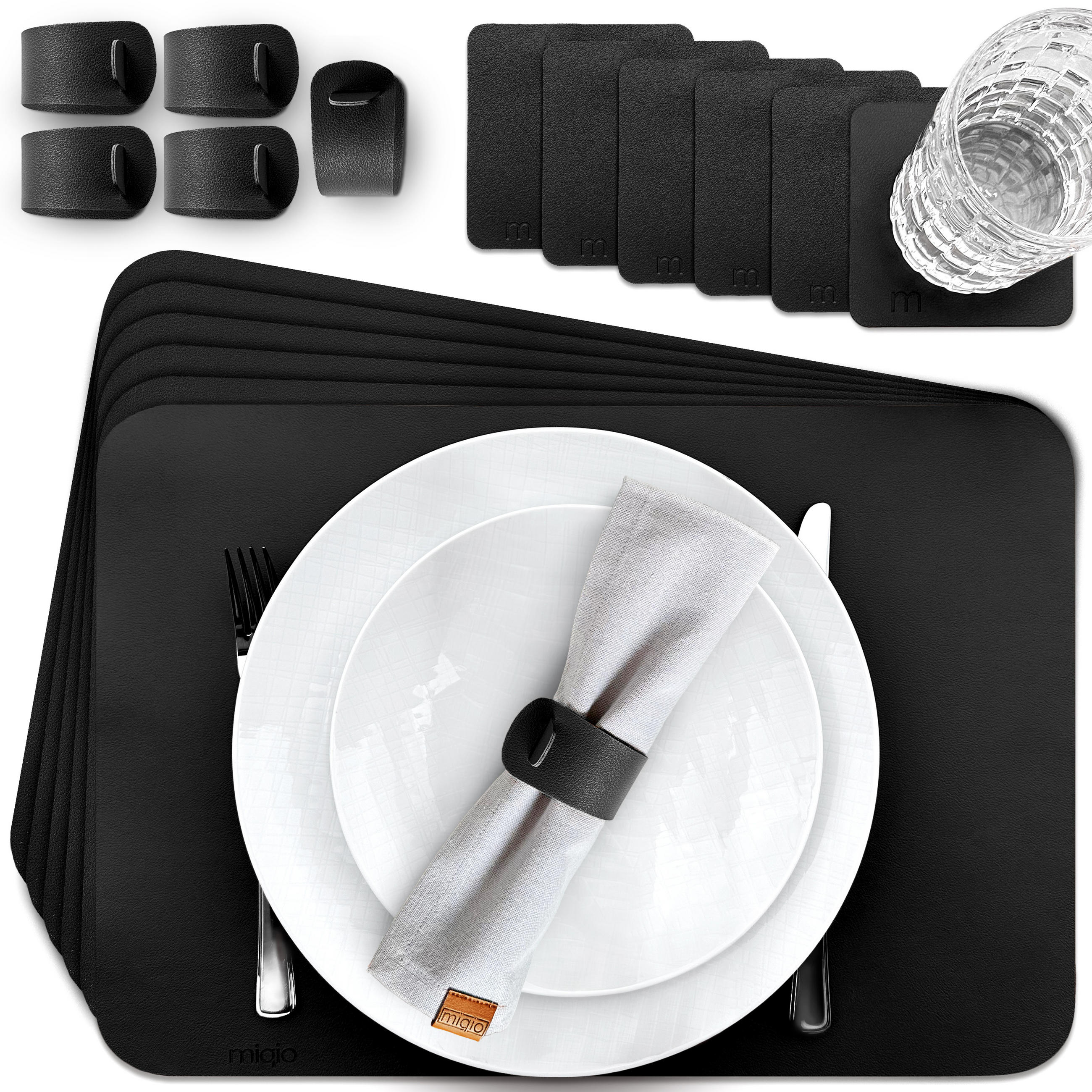 TISCHSETS aus Kunstleder Rechteckig 18 Teile - Schwarz, Textil (40/44/3cm) - Miqio Design