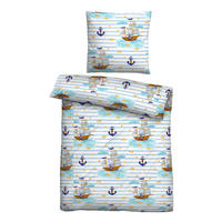 BETTWÄSCHE-GARNITUR Linon Schiffe ciel, 135x200 cm + 80x80 cm - Hellblau, Textil (135/200cm) - biberna