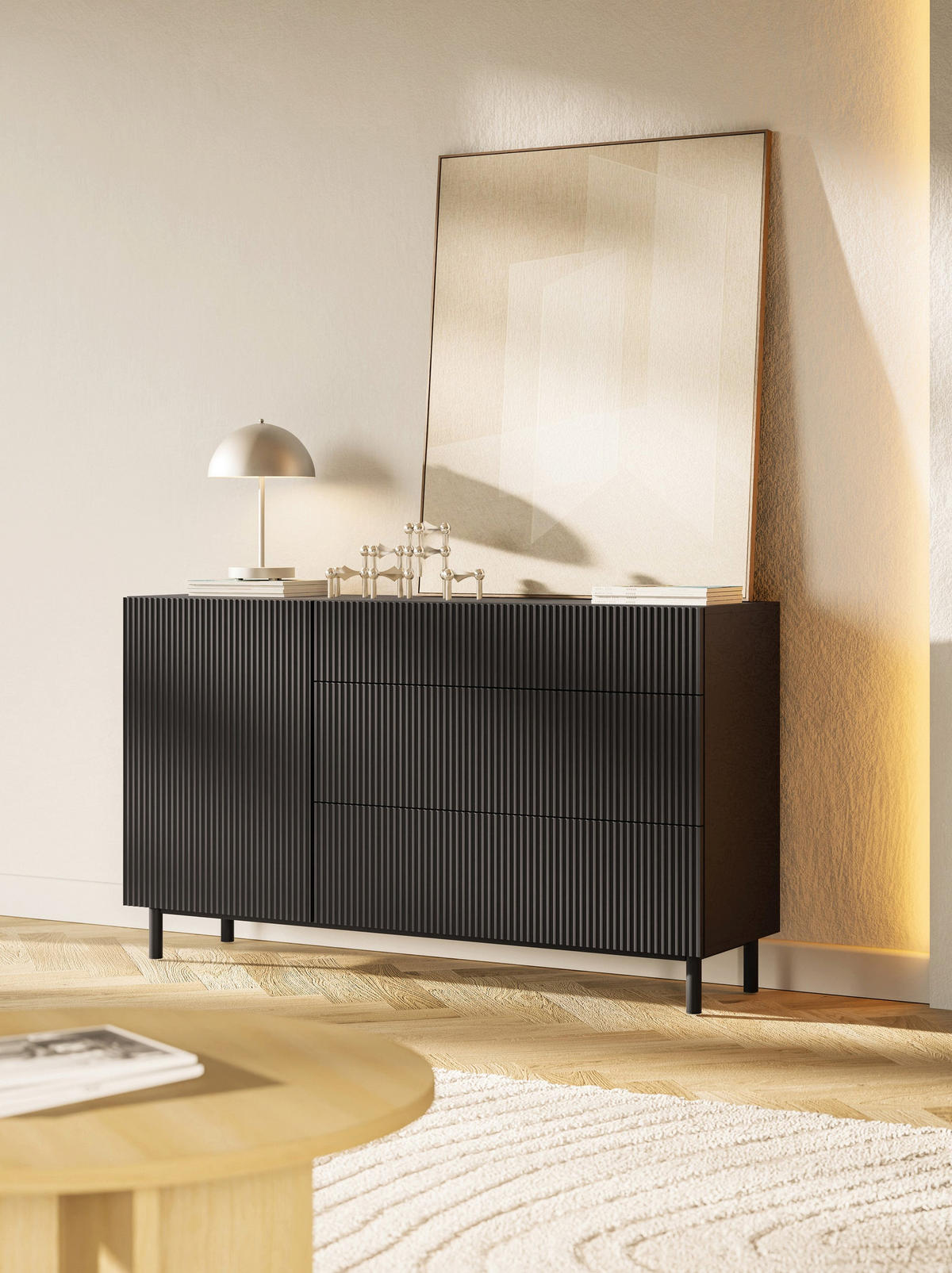 SIDEBOARD Veldio New Schwarz 140 cm - Schwarz, Holzwerkstoff/Metall (139.8/80/38cm) - Selsey